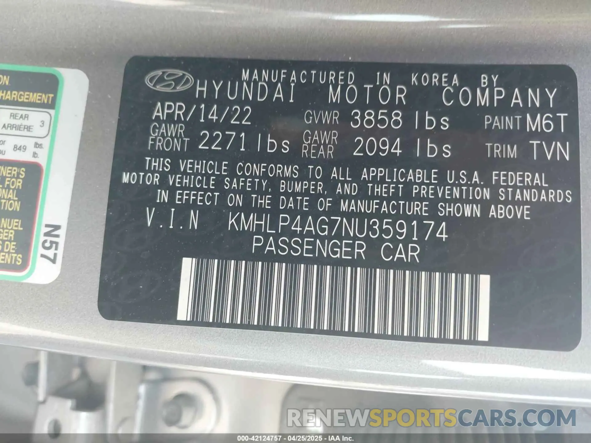 9 Photograph of a damaged car KMHLP4AG7NU359174 HYUNDAI ELANTRA 2022