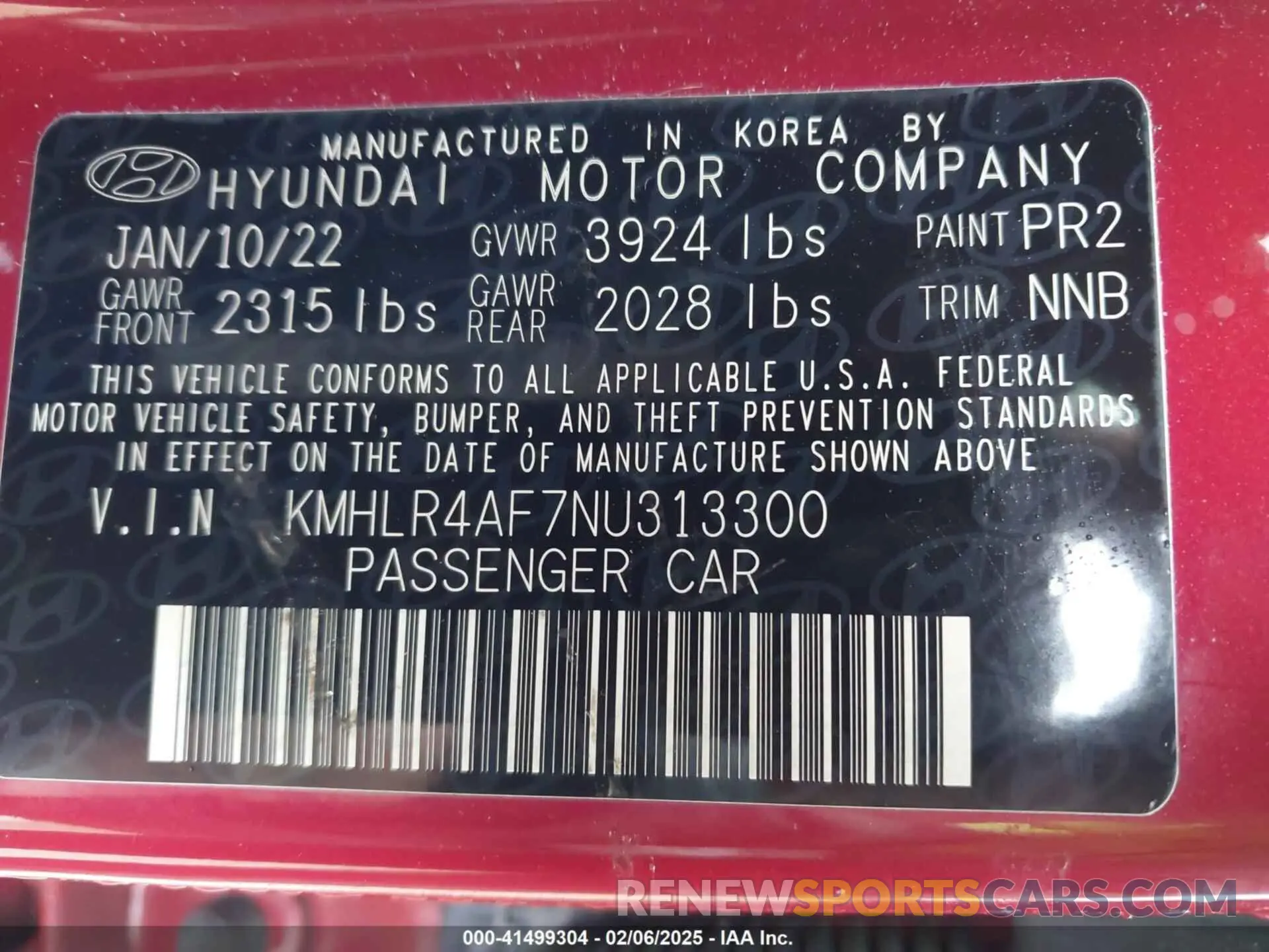 9 Фотография поврежденного автомобиля KMHLR4AF7NU313300 HYUNDAI ELANTRA 2022