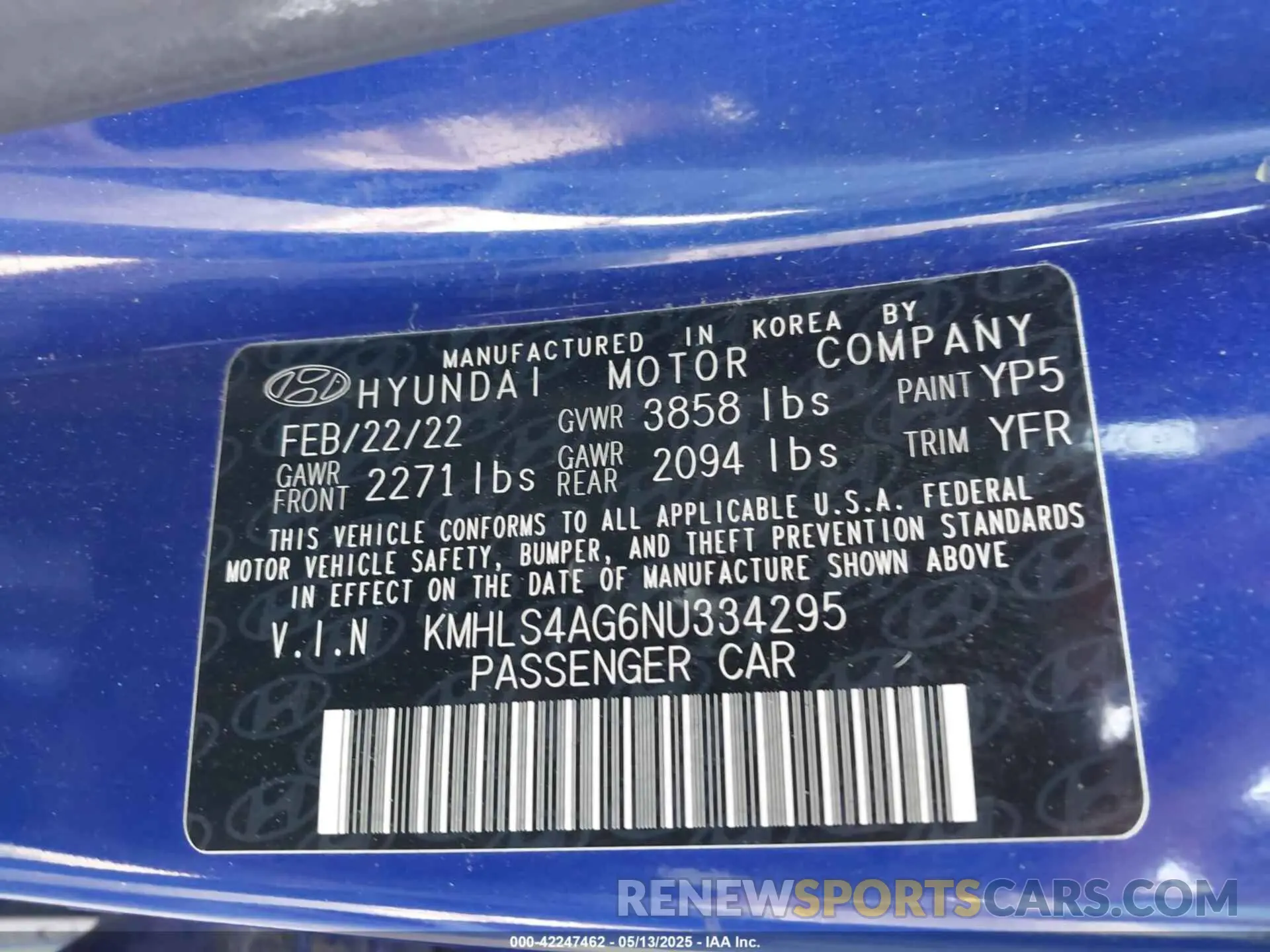 9 Photograph of a damaged car KMHLS4AG6NU334295 HYUNDAI ELANTRA 2022
