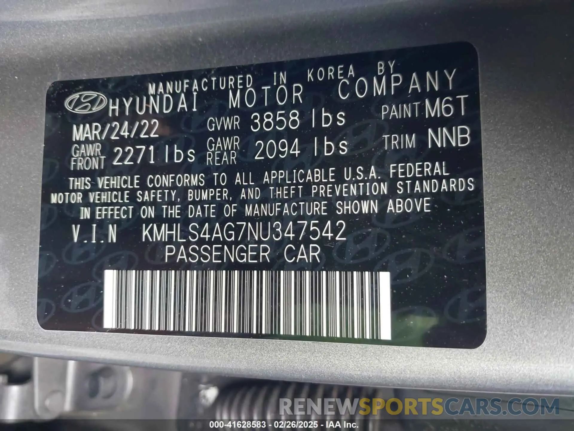 9 Photograph of a damaged car KMHLS4AG7NU347542 HYUNDAI ELANTRA 2022