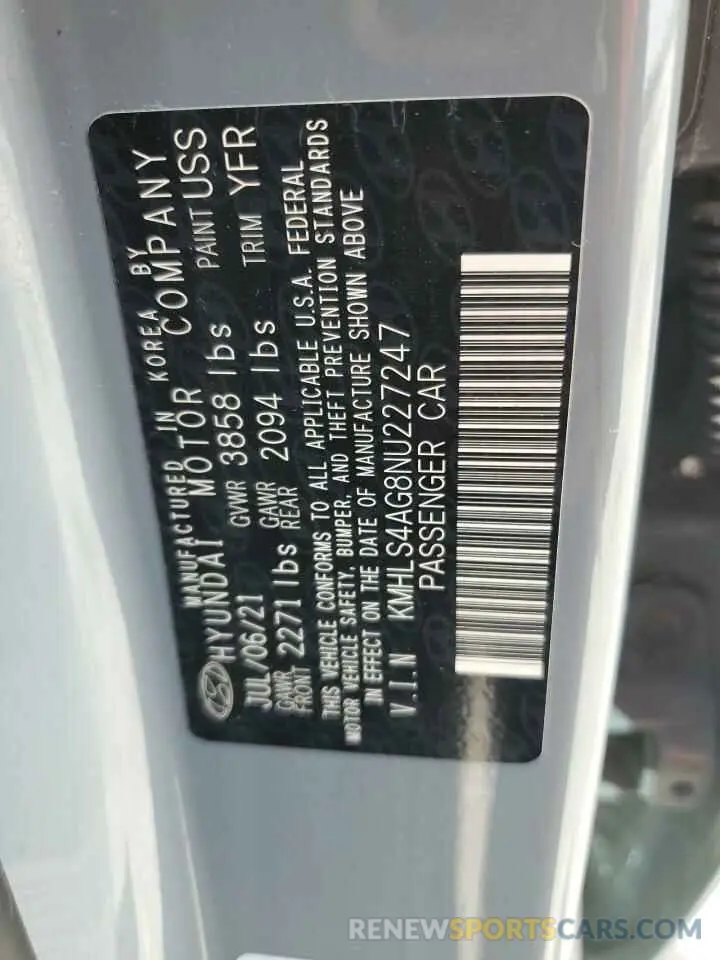 12 Photograph of a damaged car KMHLS4AG8NU227247 HYUNDAI ELANTRA 2022