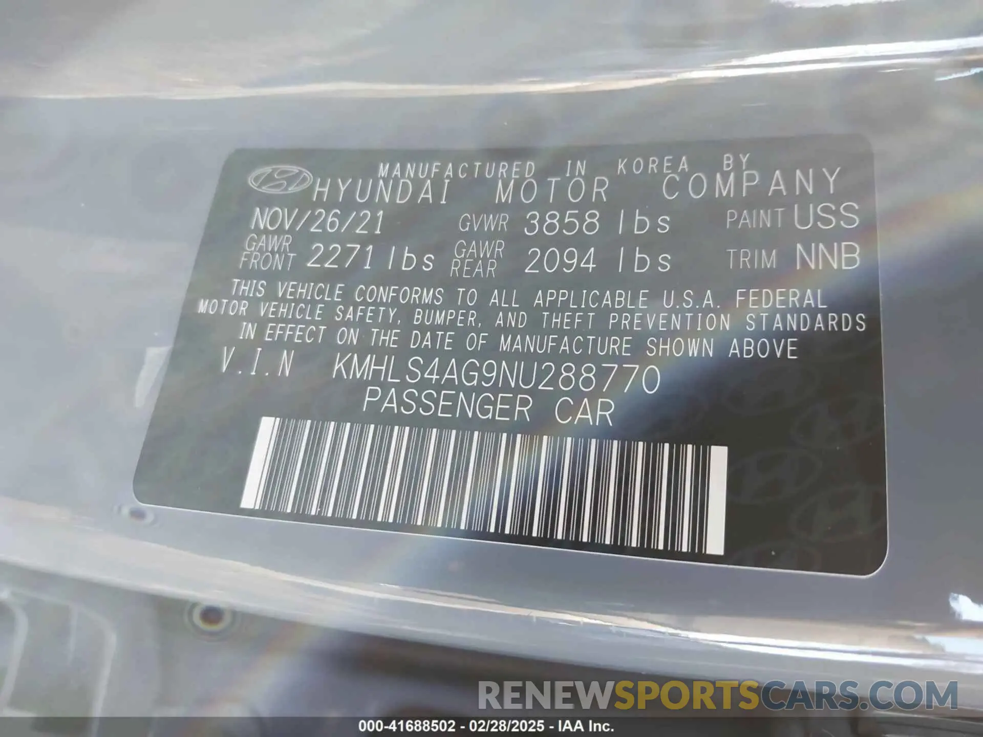 9 Фотография поврежденного автомобиля KMHLS4AG9NU288770 HYUNDAI ELANTRA 2022
