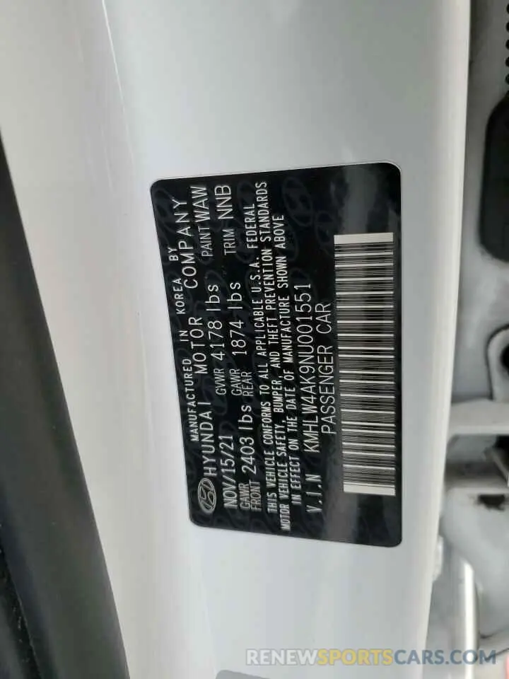 14 Фотография поврежденного автомобиля KMHLW4AK9NU001551 HYUNDAI ELANTRA 2022