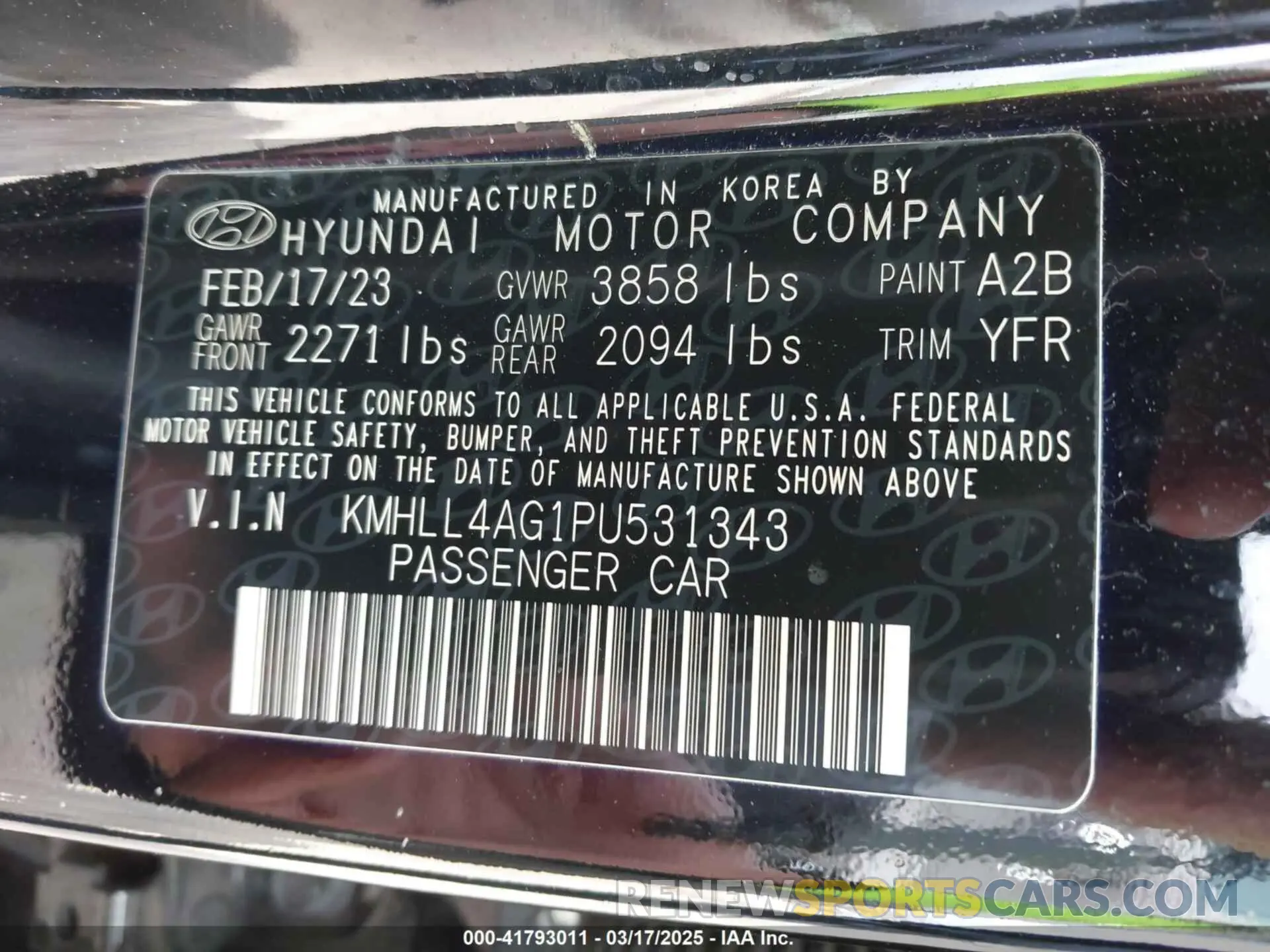 9 Фотография поврежденного автомобиля KMHLL4AG1PU531343 HYUNDAI ELANTRA 2023