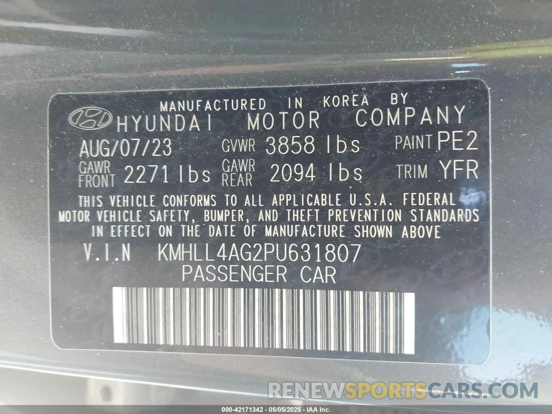 9 Фотография поврежденного автомобиля KMHLL4AG2PU631807 HYUNDAI ELANTRA 2023