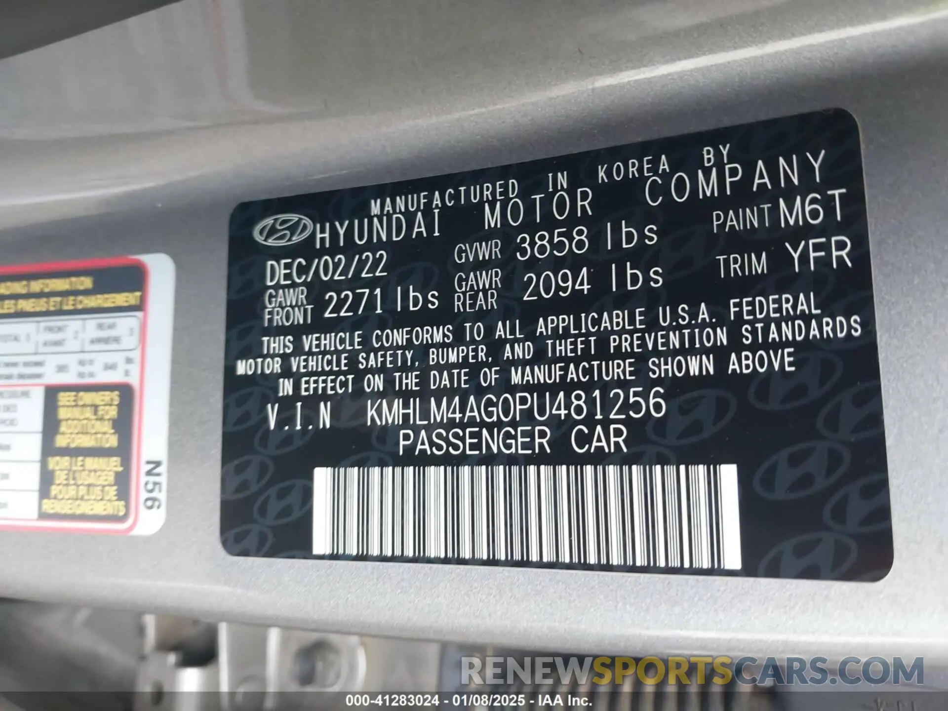 9 Photograph of a damaged car KMHLM4AG0PU481256 HYUNDAI ELANTRA 2023