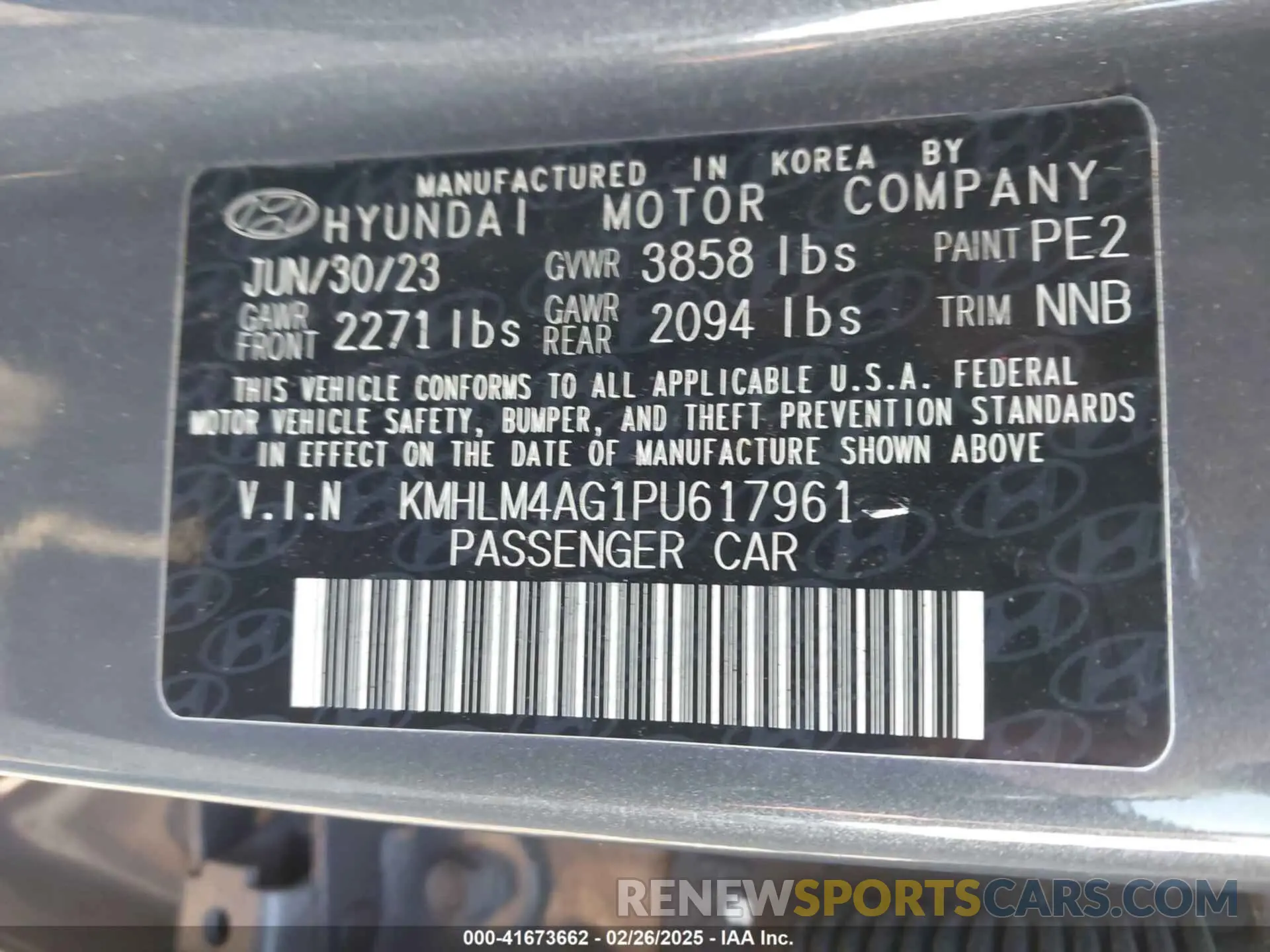 9 Фотография поврежденного автомобиля KMHLM4AG1PU617961 HYUNDAI ELANTRA 2023