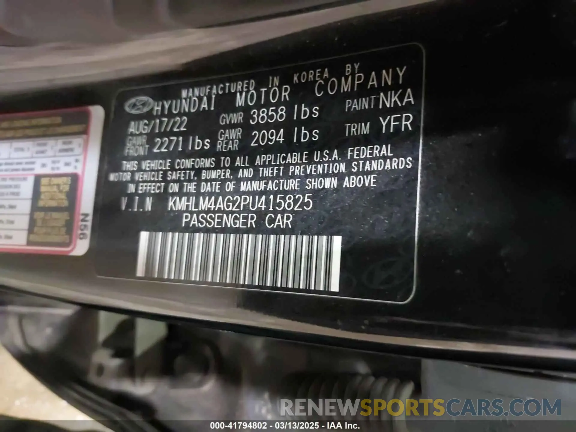 9 Фотография поврежденного автомобиля KMHLM4AG2PU415825 HYUNDAI ELANTRA 2023