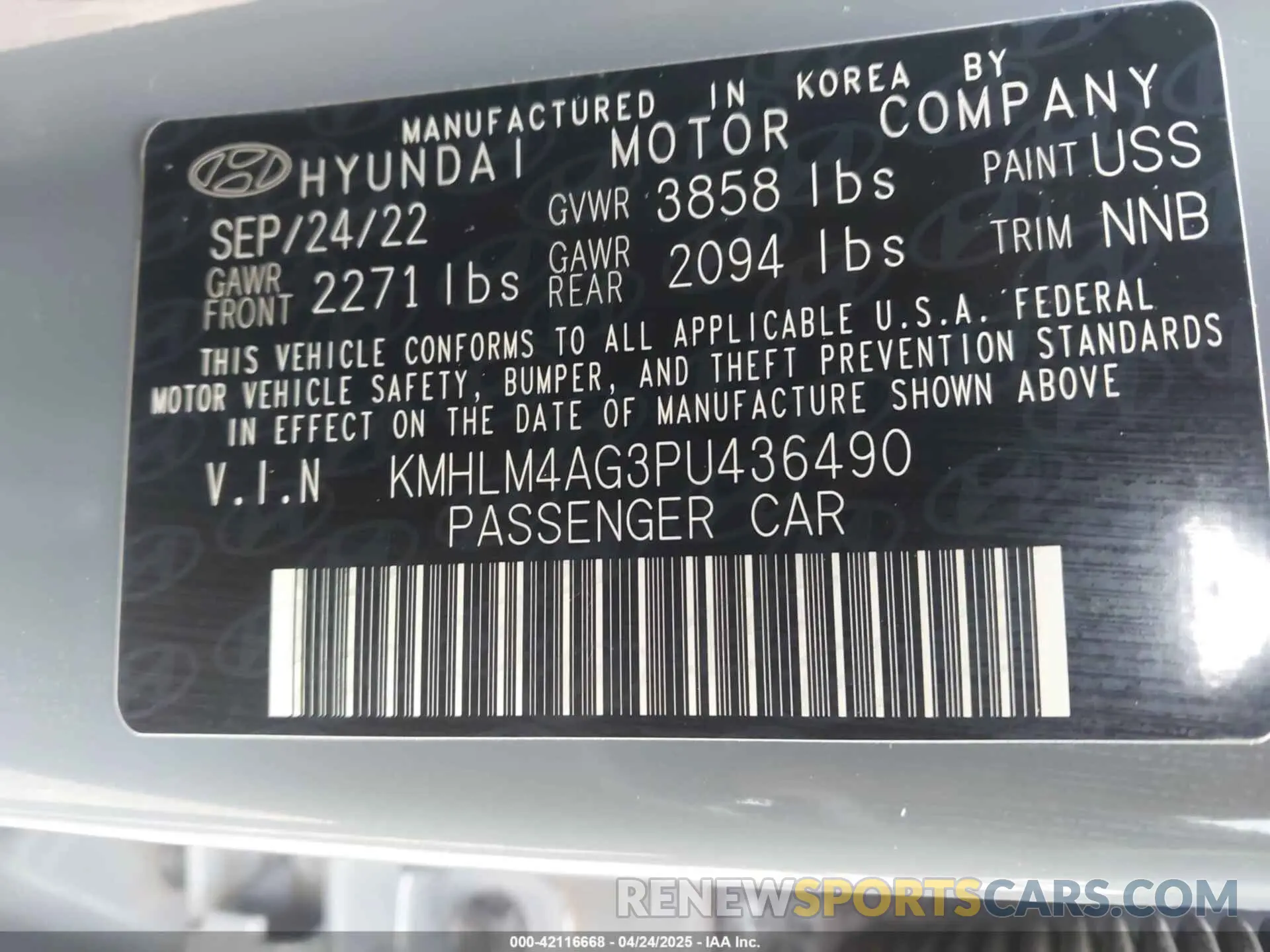 9 Фотография поврежденного автомобиля KMHLM4AG3PU436490 HYUNDAI ELANTRA 2023