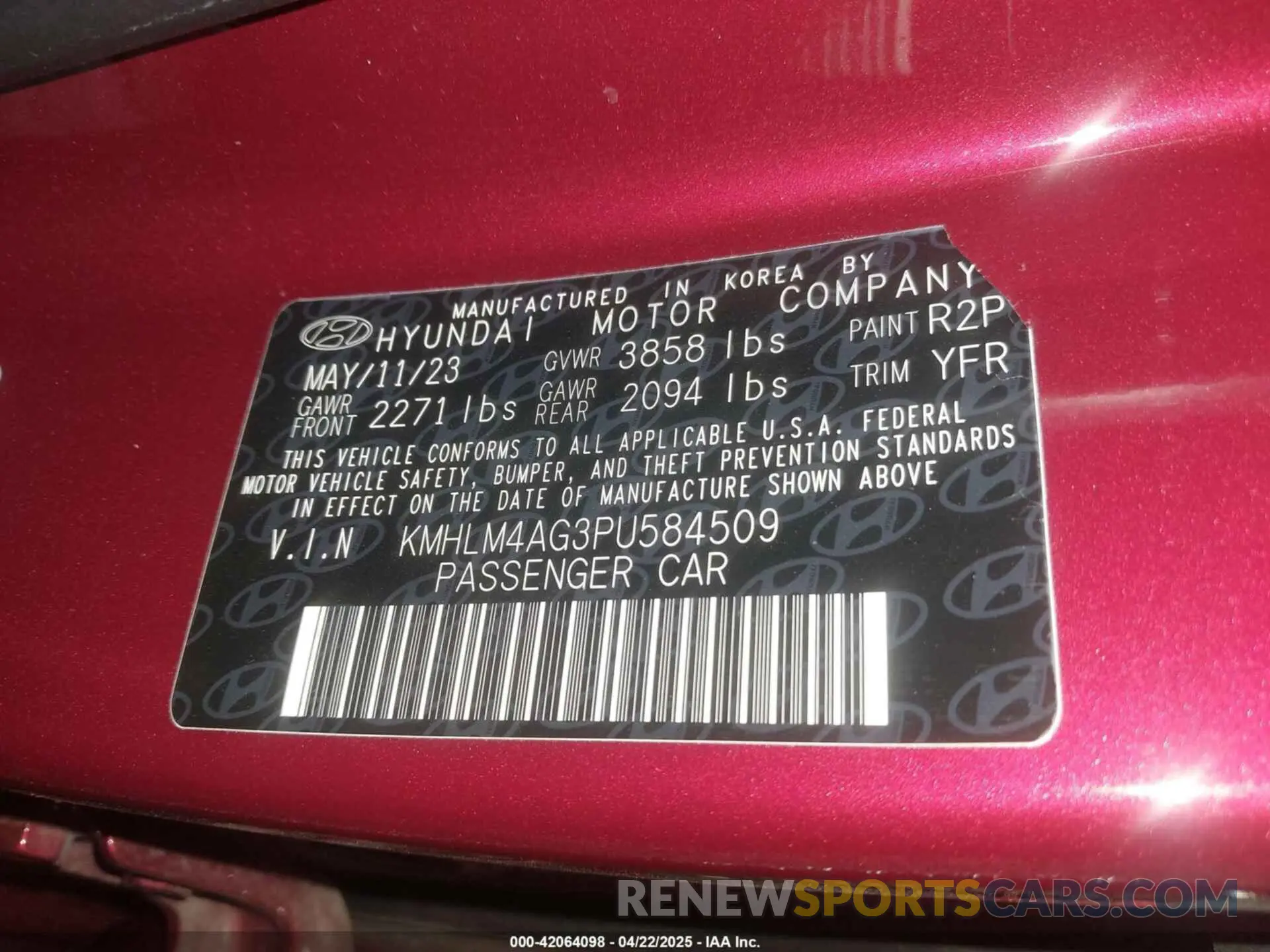 9 Photograph of a damaged car KMHLM4AG3PU584509 HYUNDAI ELANTRA 2023