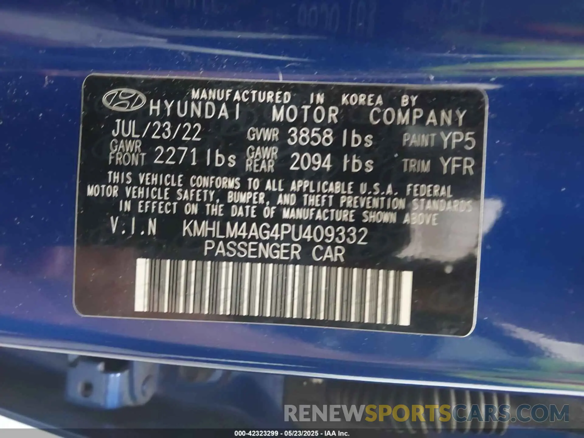 9 Photograph of a damaged car KMHLM4AG4PU409332 HYUNDAI ELANTRA 2023