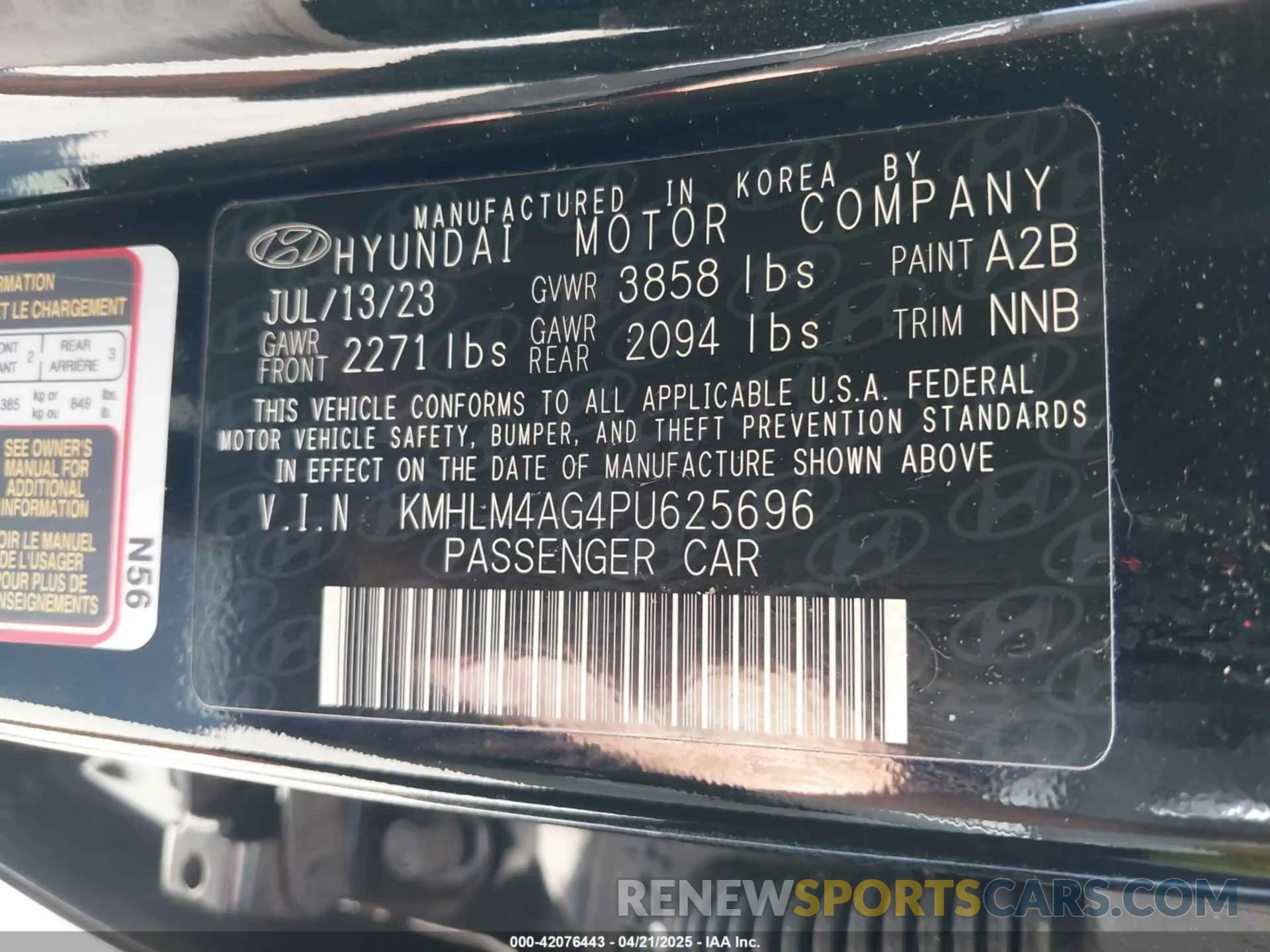 9 Фотография поврежденного автомобиля KMHLM4AG4PU625696 HYUNDAI ELANTRA 2023
