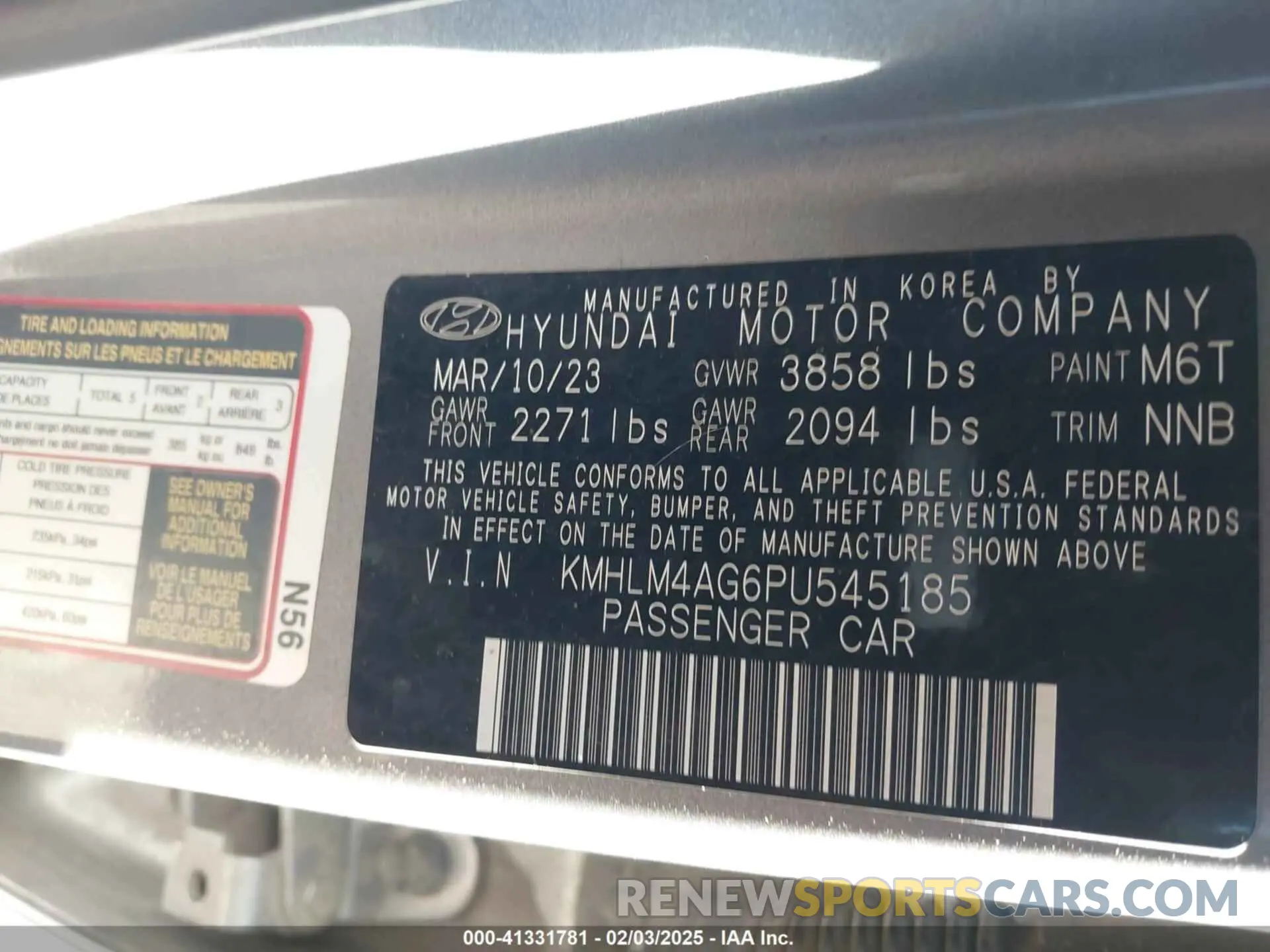 9 Фотография поврежденного автомобиля KMHLM4AG6PU545185 HYUNDAI ELANTRA 2023