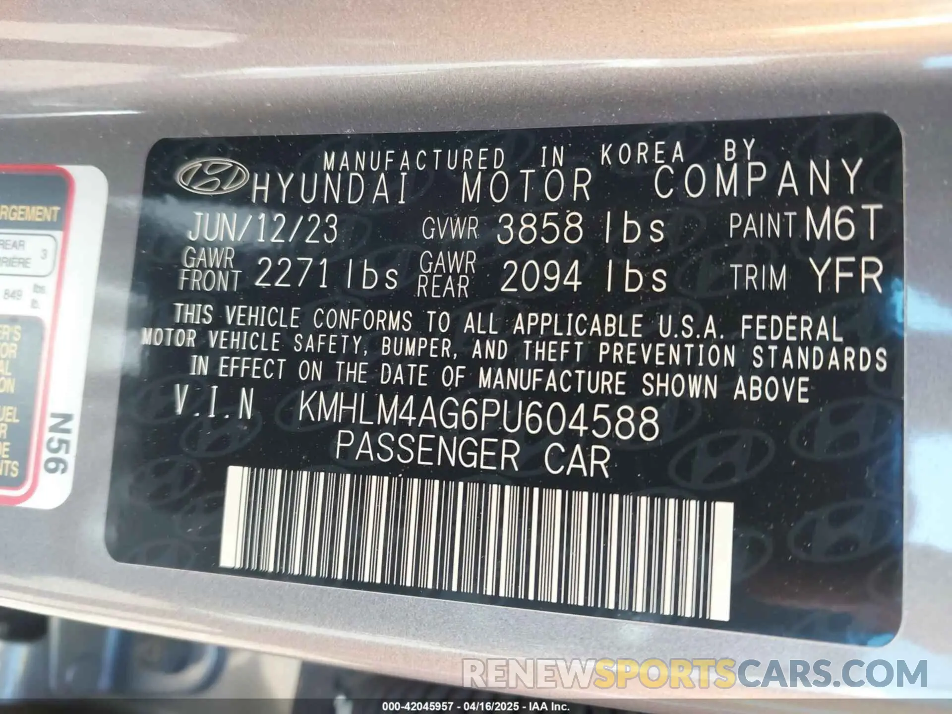9 Фотография поврежденного автомобиля KMHLM4AG6PU604588 HYUNDAI ELANTRA 2023