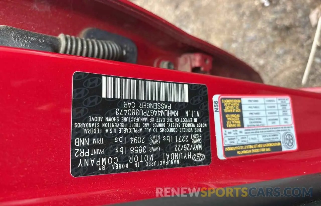 10 Photograph of a damaged car KMHLM4AG7PU380473 HYUNDAI ELANTRA 2023