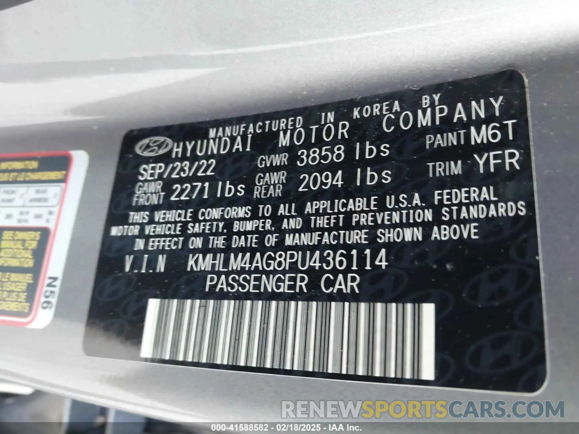 9 Фотография поврежденного автомобиля KMHLM4AG8PU436114 HYUNDAI ELANTRA 2023