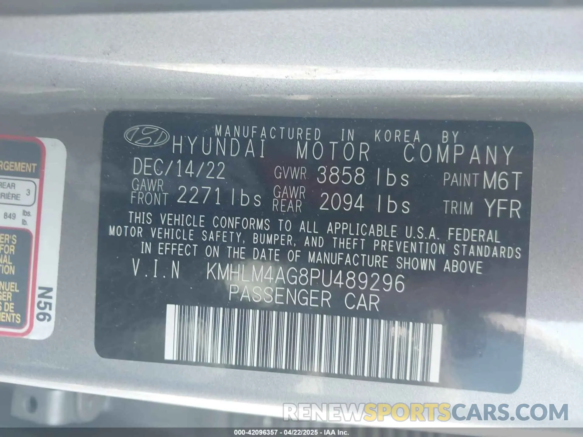9 Фотография поврежденного автомобиля KMHLM4AG8PU489296 HYUNDAI ELANTRA 2023