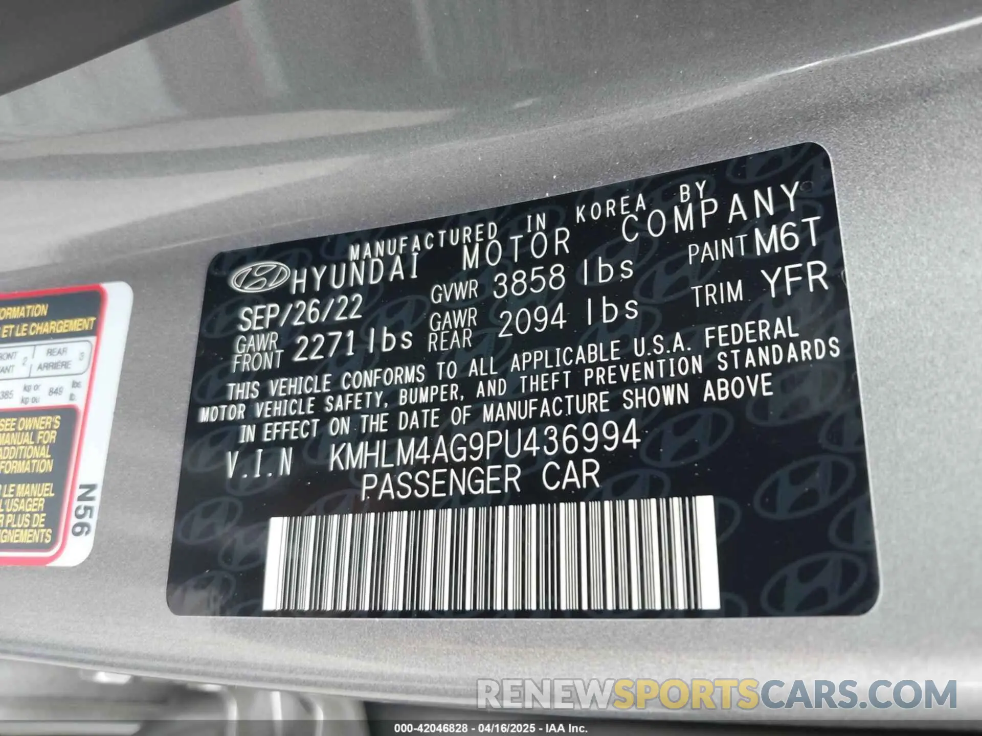 9 Photograph of a damaged car KMHLM4AG9PU436994 HYUNDAI ELANTRA 2023