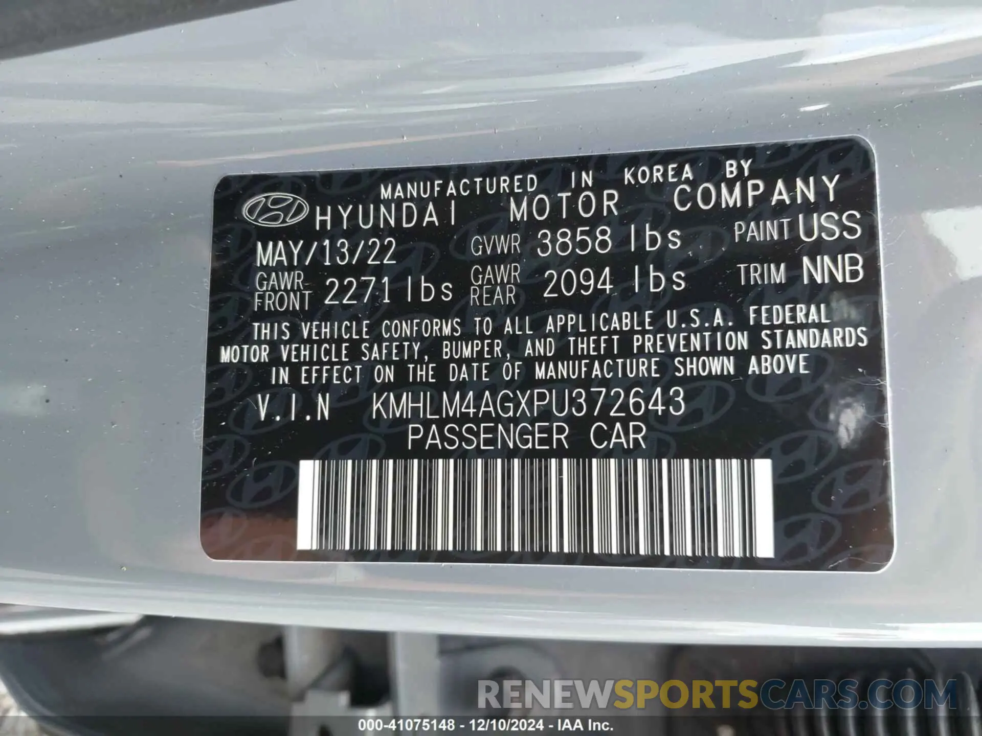 9 Фотография поврежденного автомобиля KMHLM4AGXPU372643 HYUNDAI ELANTRA 2023