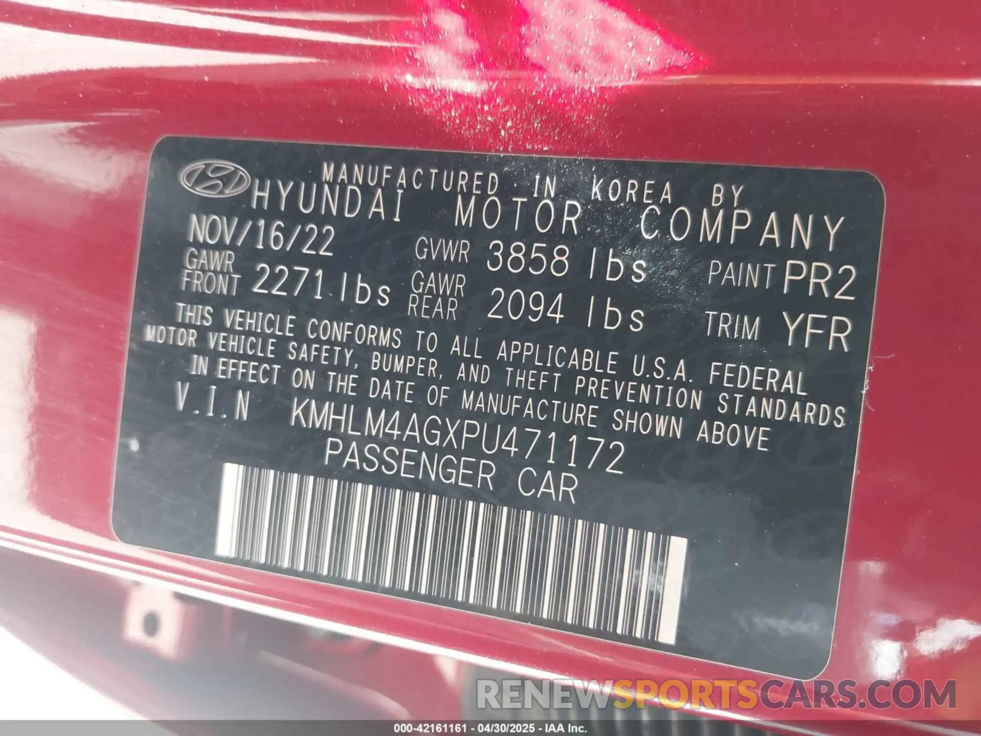 9 Фотография поврежденного автомобиля KMHLM4AGXPU471172 HYUNDAI ELANTRA 2023