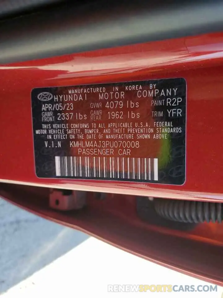 14 Photograph of a damaged car KMHLM4AJ3PU070008 HYUNDAI ELANTRA 2023