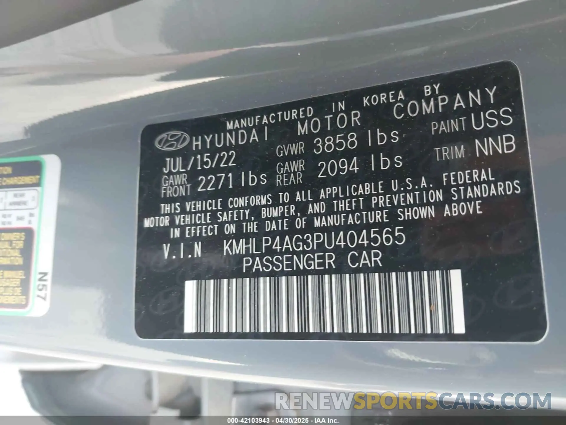9 Фотография поврежденного автомобиля KMHLP4AG3PU404565 HYUNDAI ELANTRA 2023