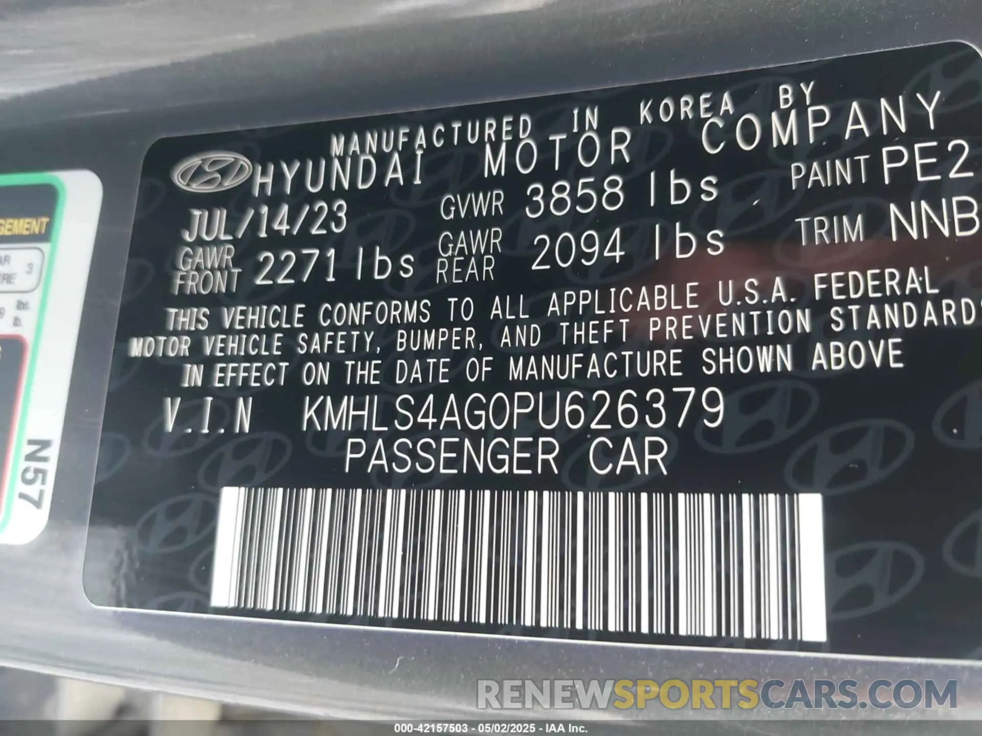 9 Фотография поврежденного автомобиля KMHLS4AG0PU626379 HYUNDAI ELANTRA 2023