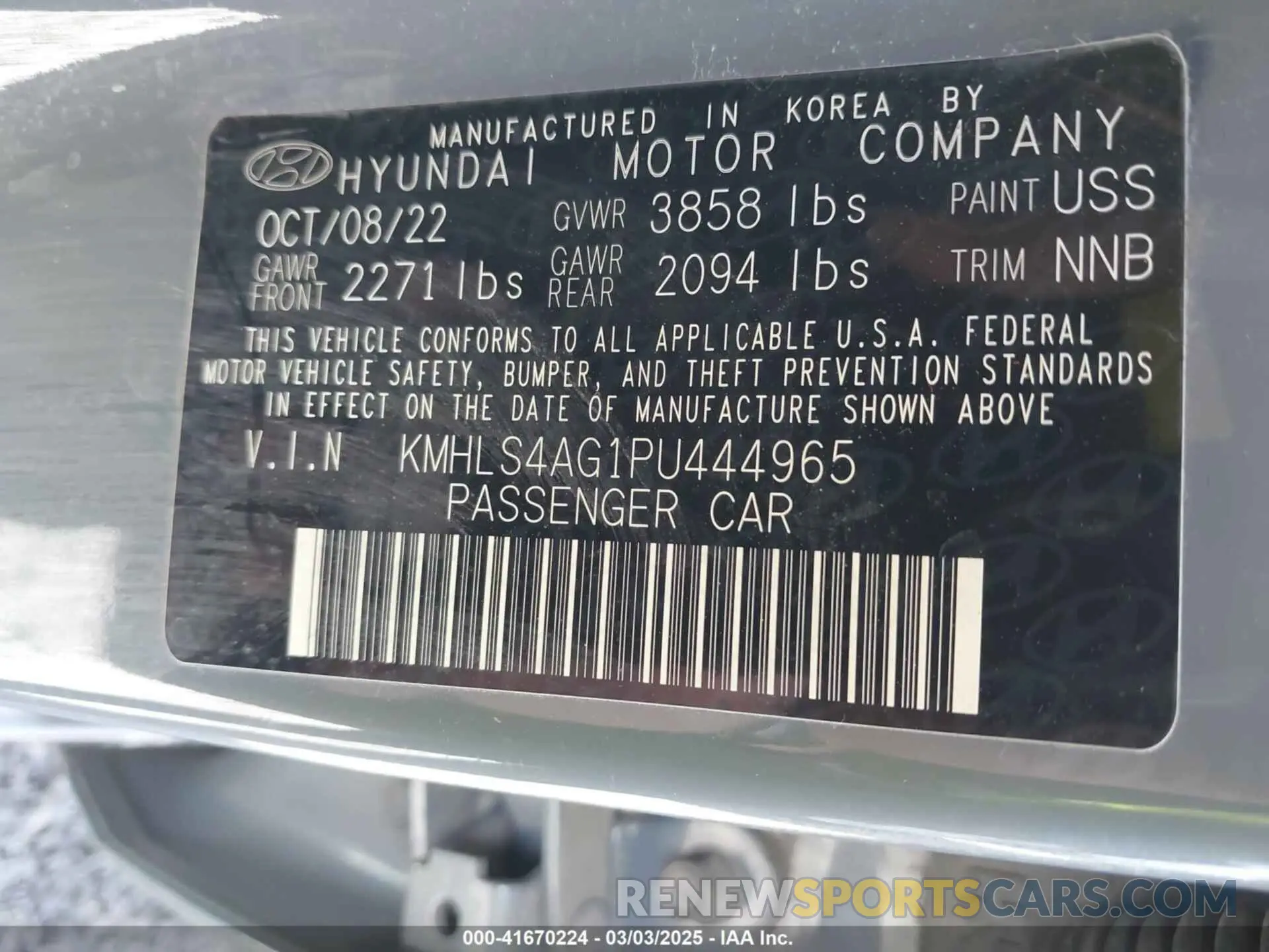 9 Фотография поврежденного автомобиля KMHLS4AG1PU444965 HYUNDAI ELANTRA 2023
