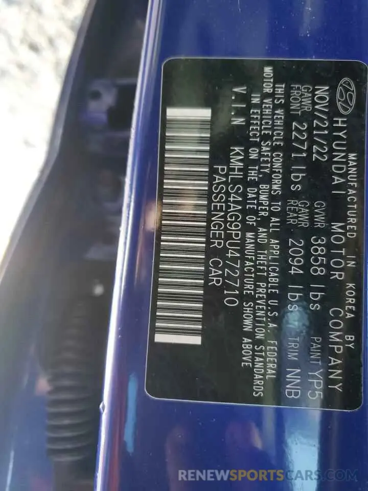 12 Фотография поврежденного автомобиля KMHLS4AG9PU472710 HYUNDAI ELANTRA 2023