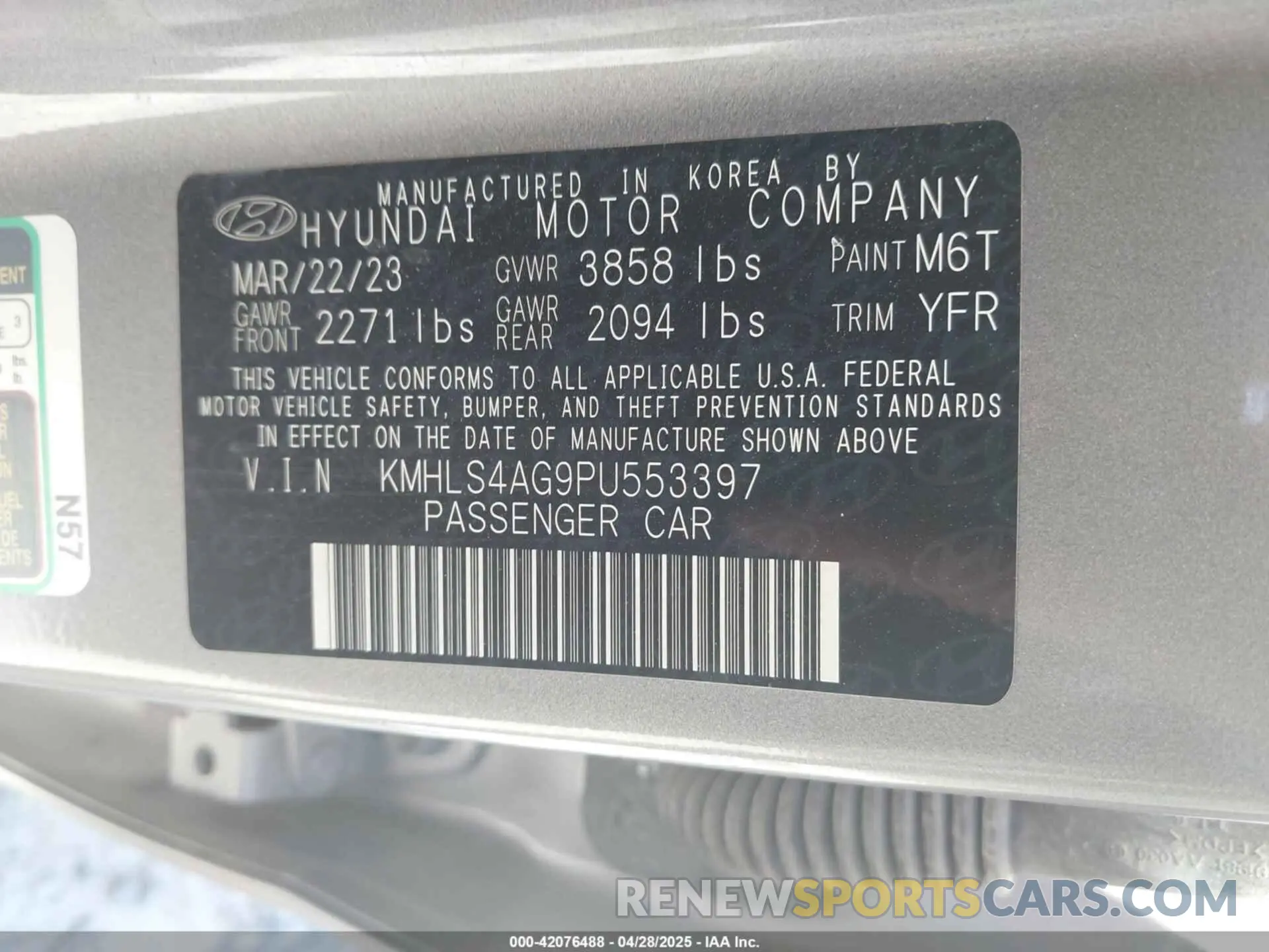 9 Photograph of a damaged car KMHLS4AG9PU553397 HYUNDAI ELANTRA 2023