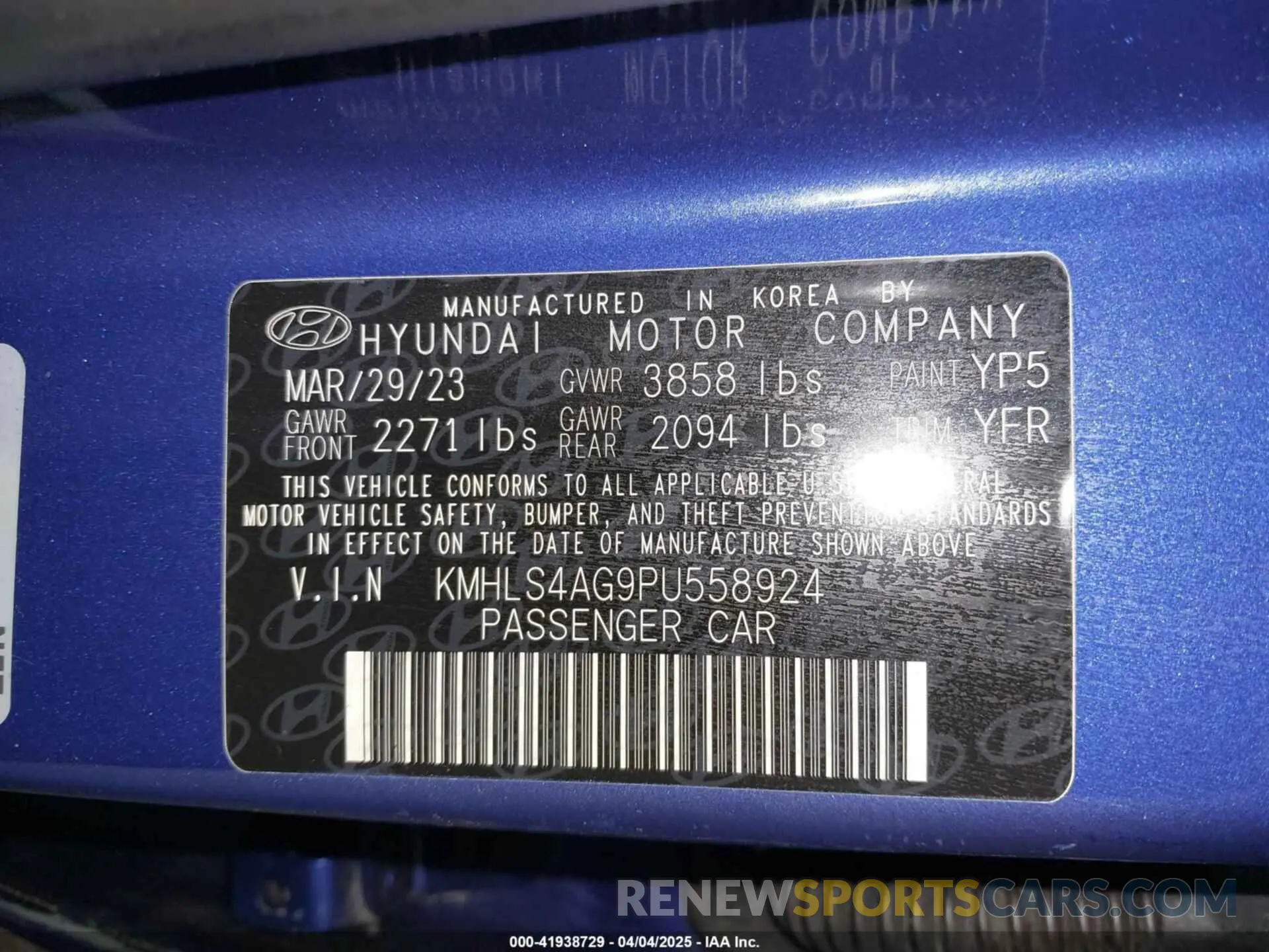 9 Фотография поврежденного автомобиля KMHLS4AG9PU558924 HYUNDAI ELANTRA 2023