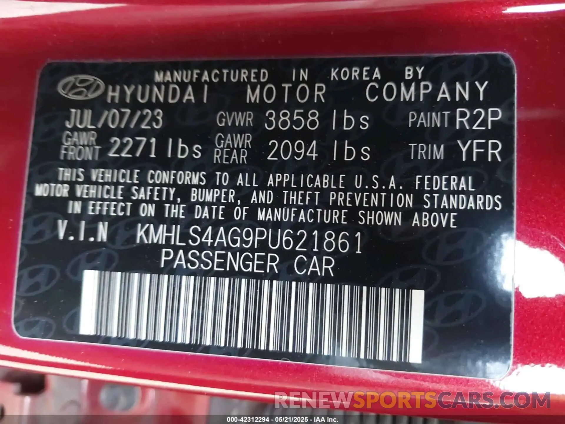 9 Photograph of a damaged car KMHLS4AG9PU621861 HYUNDAI ELANTRA 2023