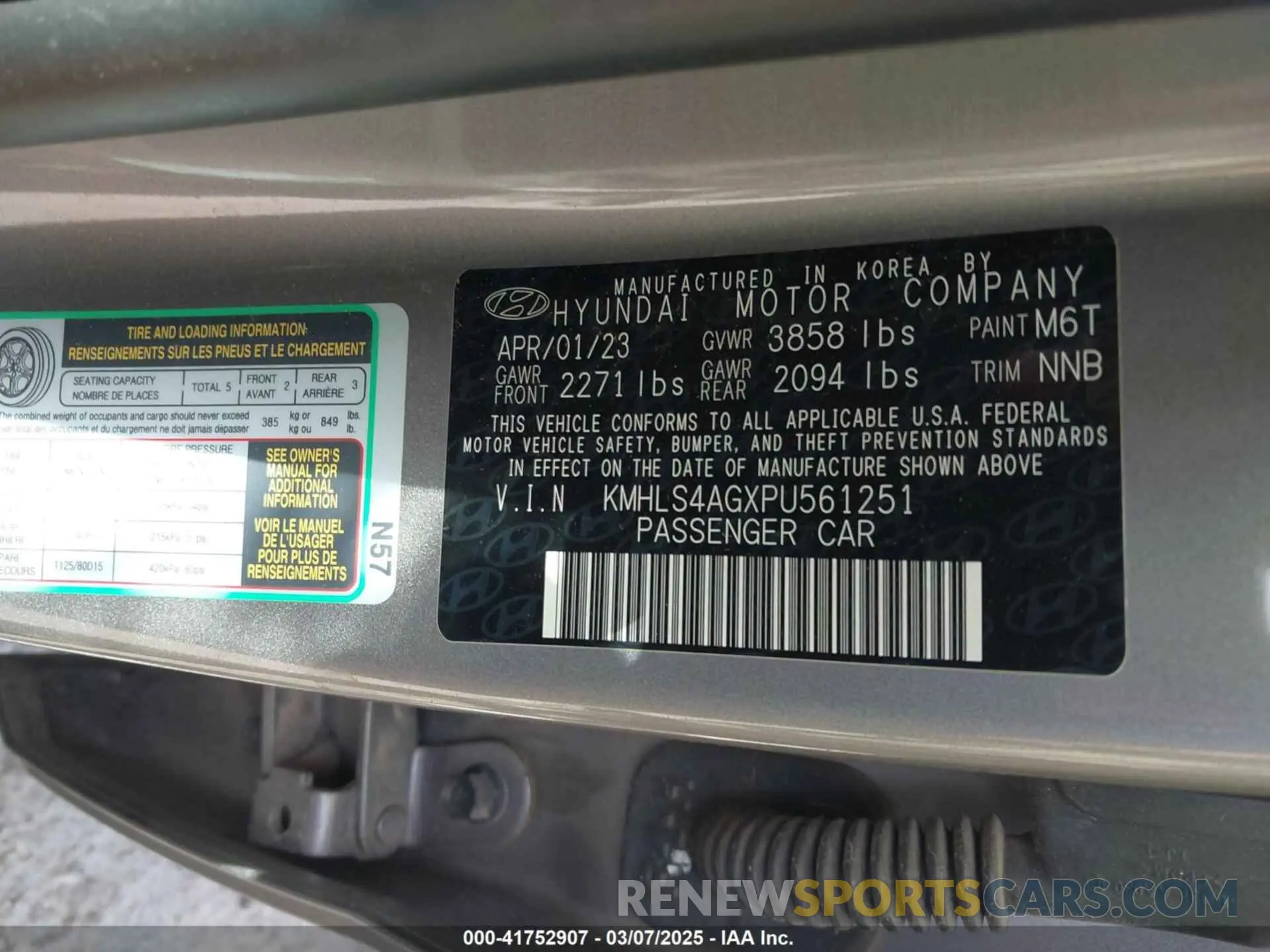 9 Фотография поврежденного автомобиля KMHLS4AGXPU561251 HYUNDAI ELANTRA 2023