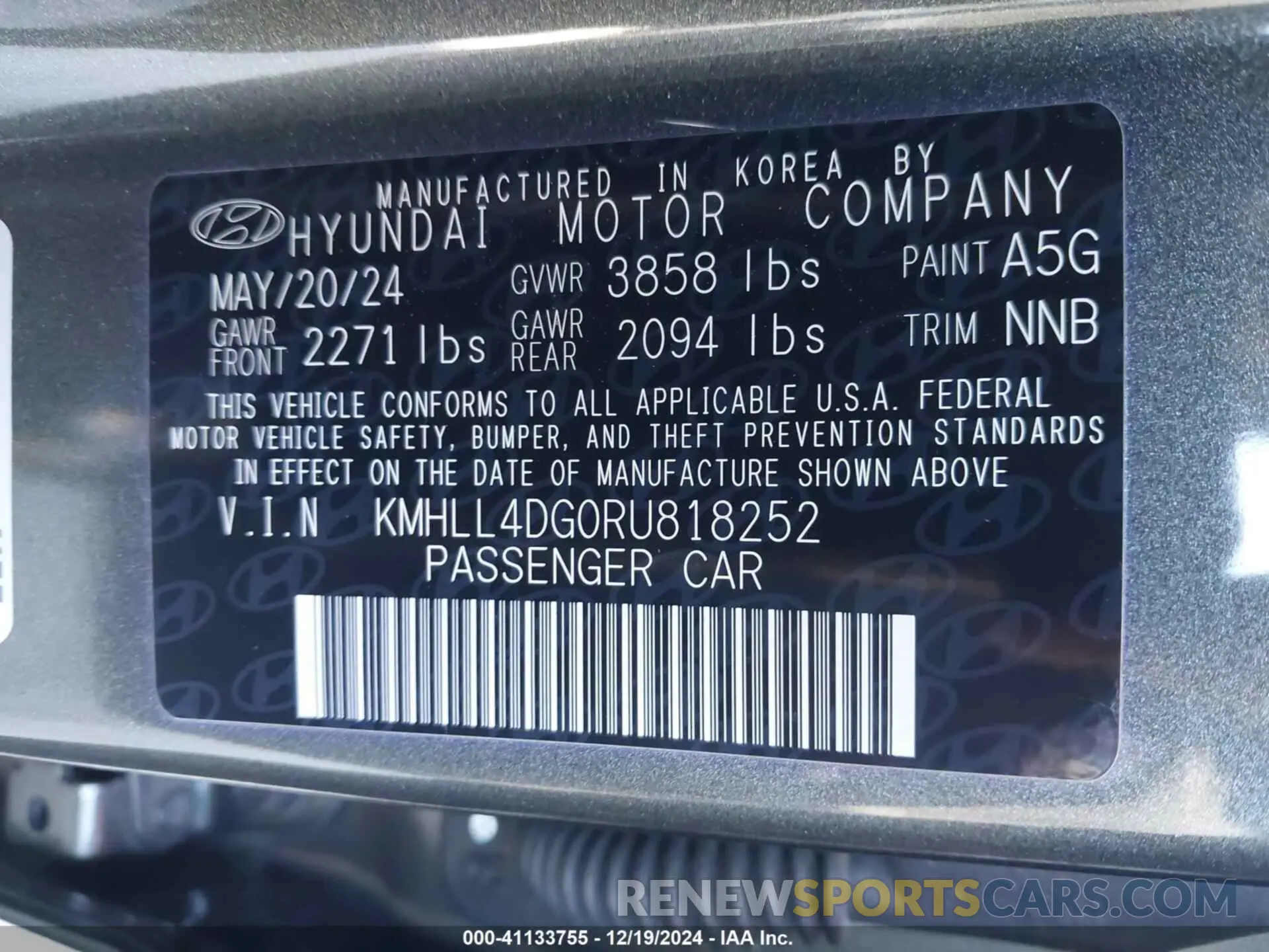 9 Фотография поврежденного автомобиля KMHLL4DG0RU818252 HYUNDAI ELANTRA 2024