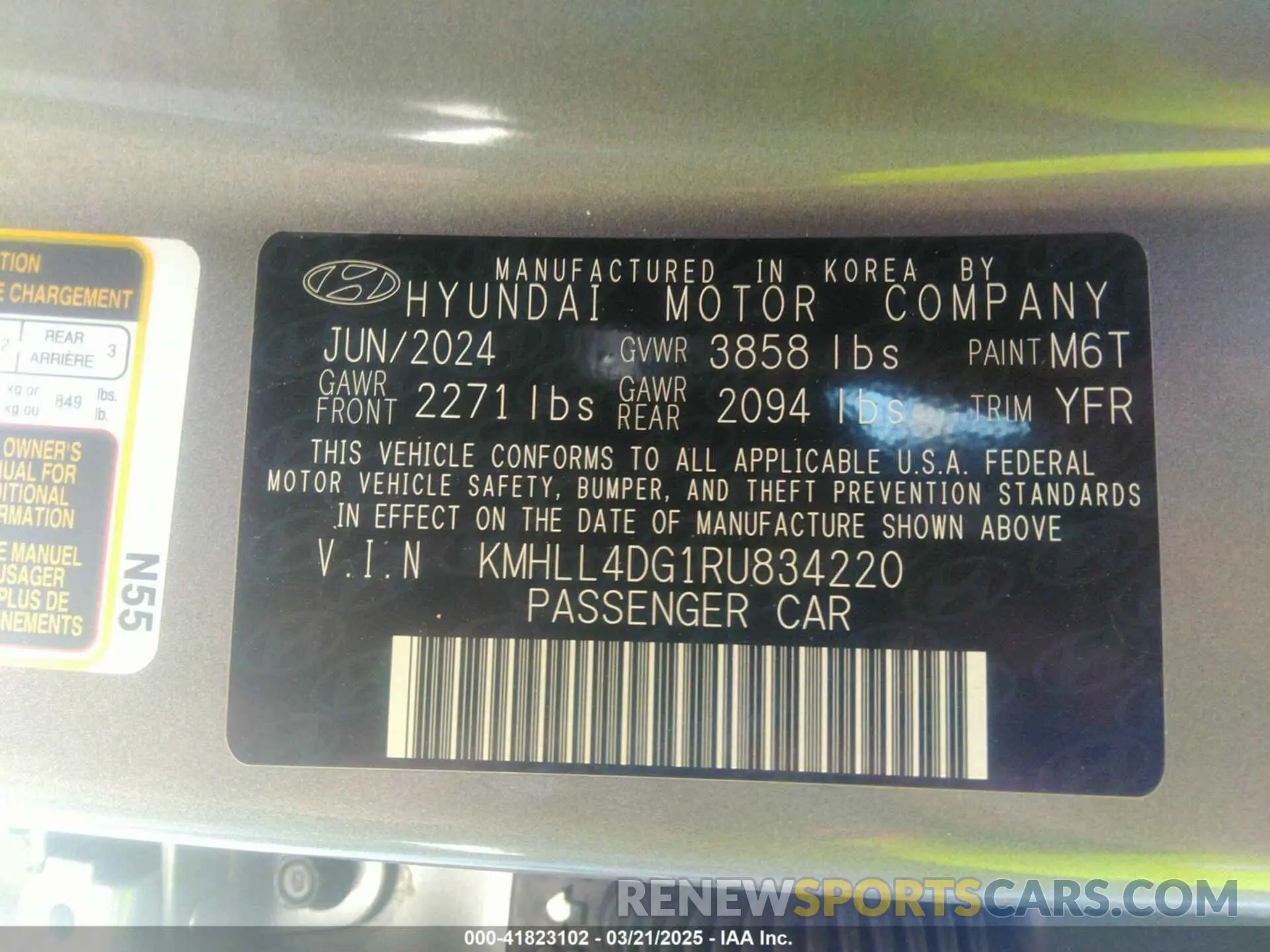 9 Фотография поврежденного автомобиля KMHLL4DG1RU834220 HYUNDAI ELANTRA 2024