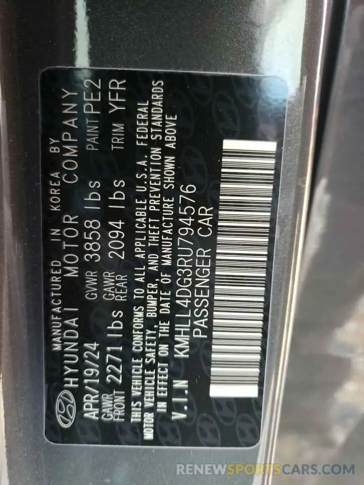 13 Photograph of a damaged car KMHLL4DG3RU794576 HYUNDAI ELANTRA 2024
