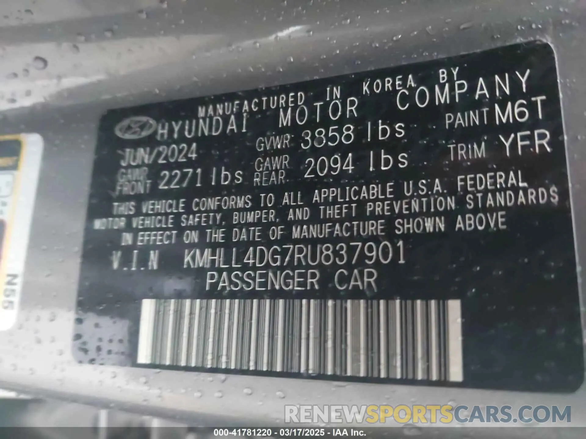 9 Photograph of a damaged car KMHLL4DG7RU837901 HYUNDAI ELANTRA 2024