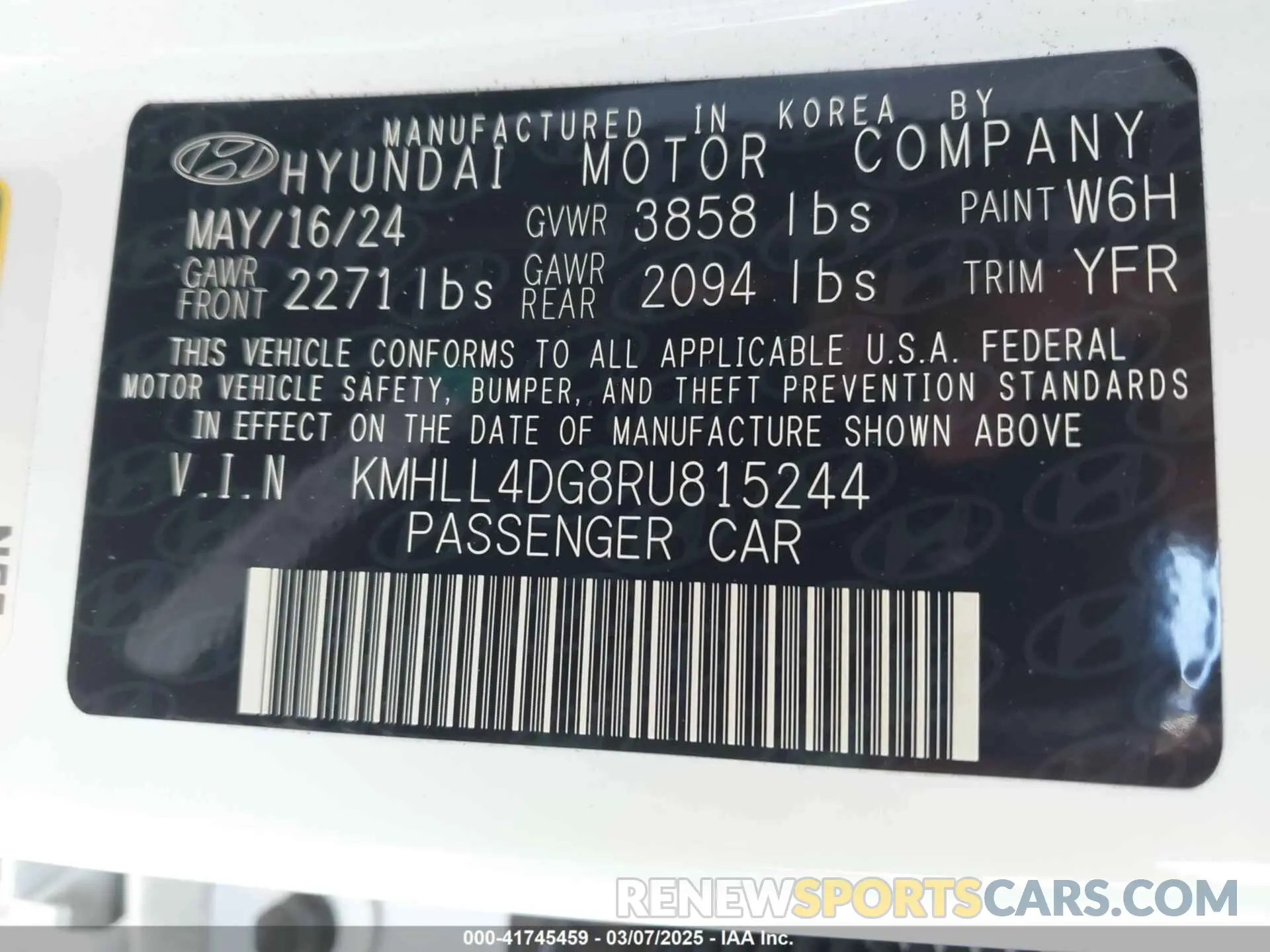 9 Photograph of a damaged car KMHLL4DG8RU815244 HYUNDAI ELANTRA 2024
