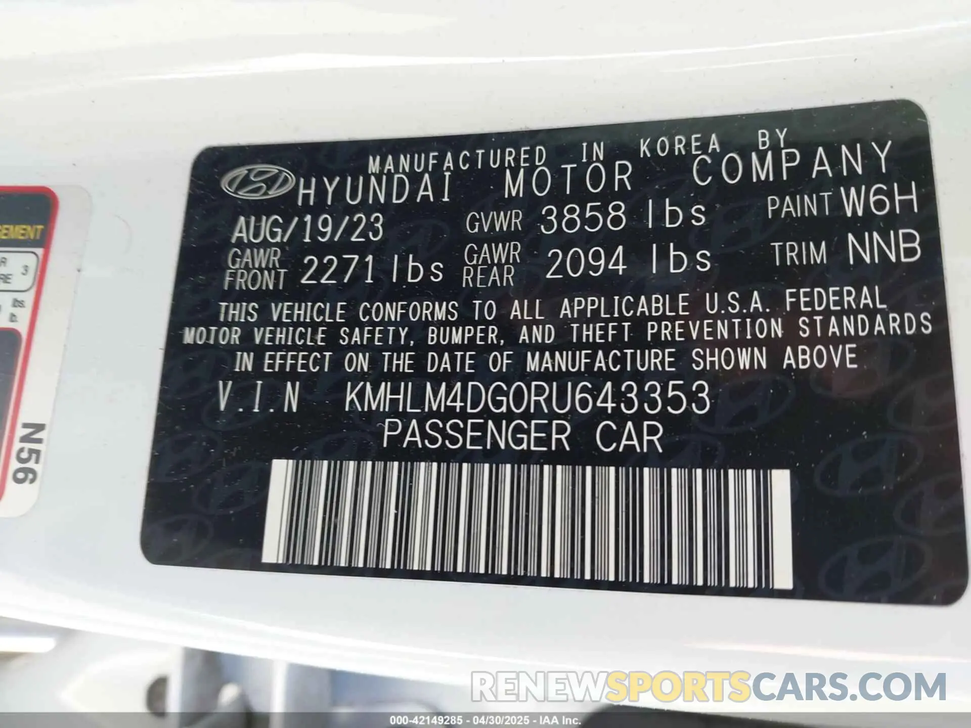 9 Фотография поврежденного автомобиля KMHLM4DG0RU643353 HYUNDAI ELANTRA 2024