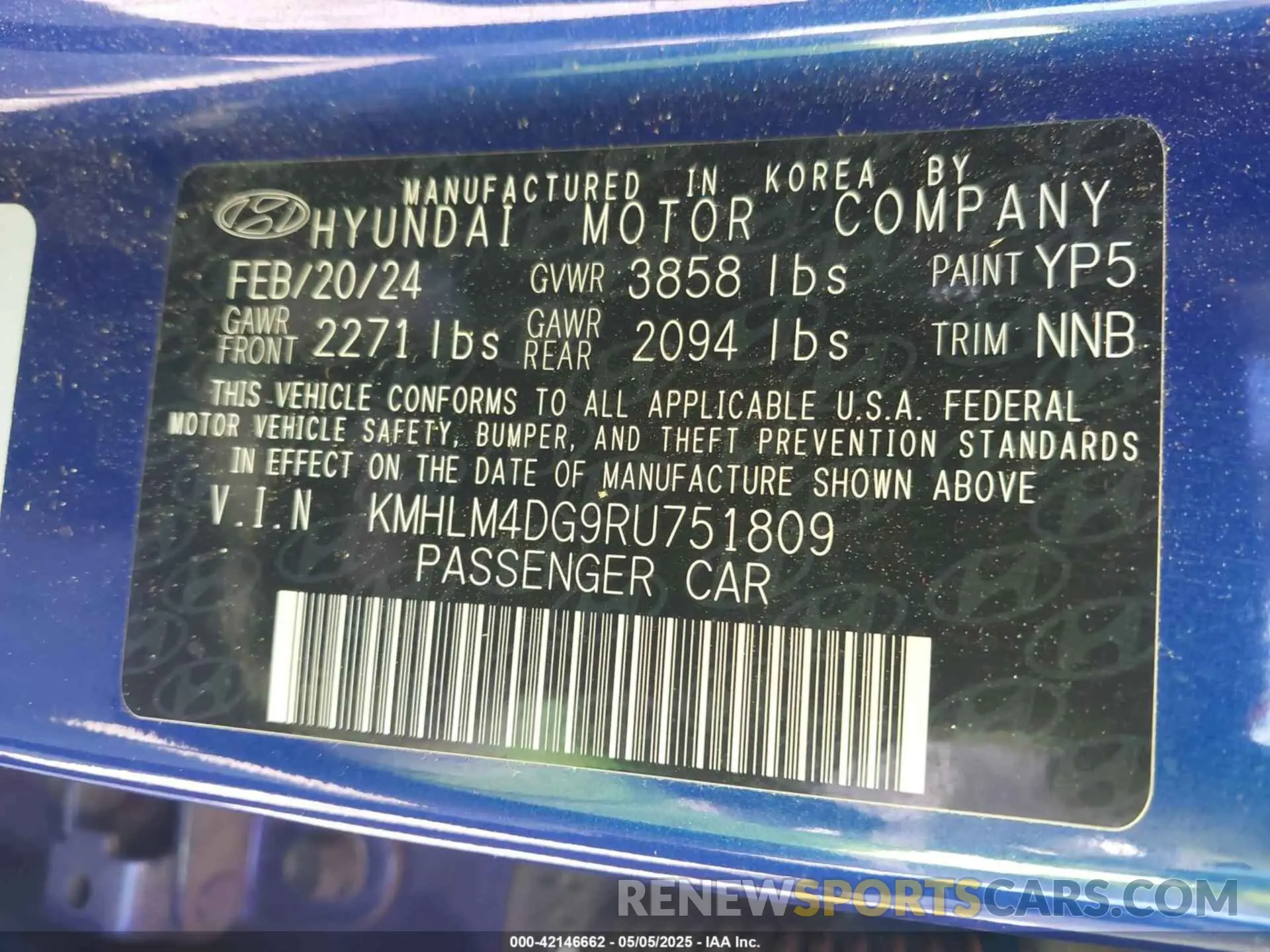9 Photograph of a damaged car KMHLM4DG0RU767025 HYUNDAI ELANTRA 2024