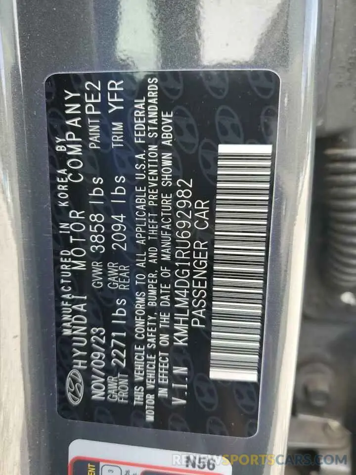 14 Photograph of a damaged car KMHLM4DG1RU692982 HYUNDAI ELANTRA 2024