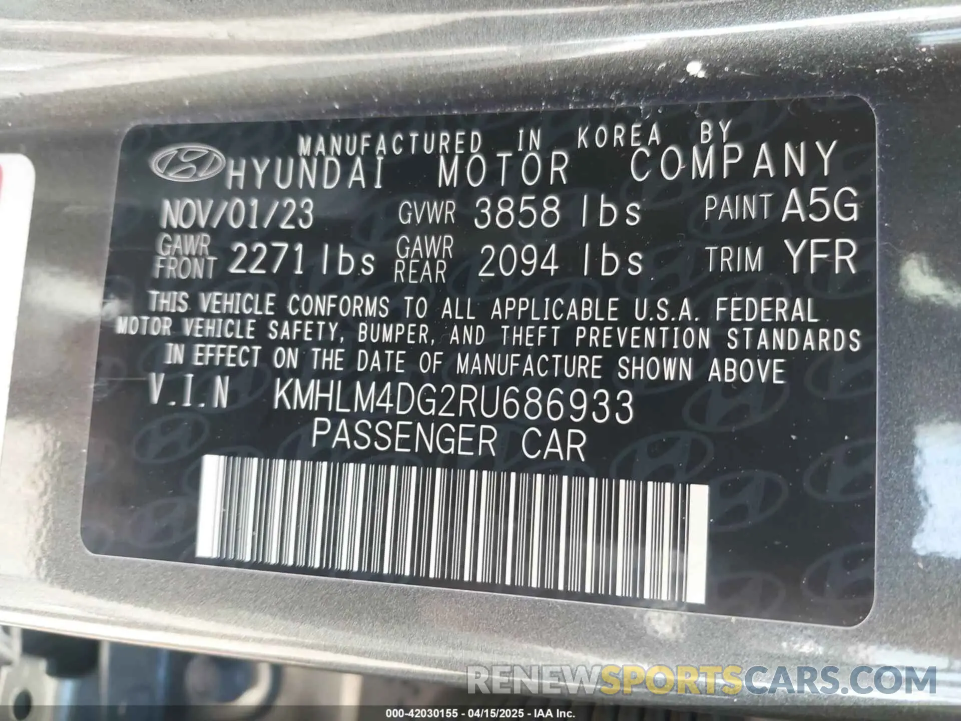 9 Фотография поврежденного автомобиля KMHLM4DG2RU686933 HYUNDAI ELANTRA 2024