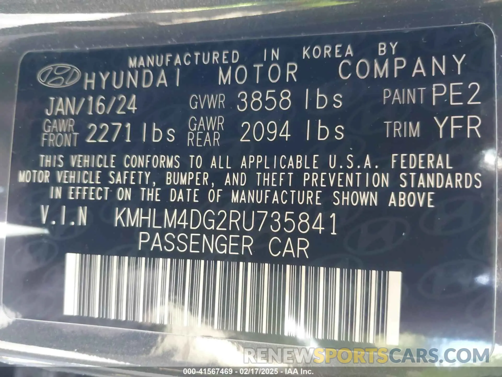 9 Фотография поврежденного автомобиля KMHLM4DG2RU735841 HYUNDAI ELANTRA 2024