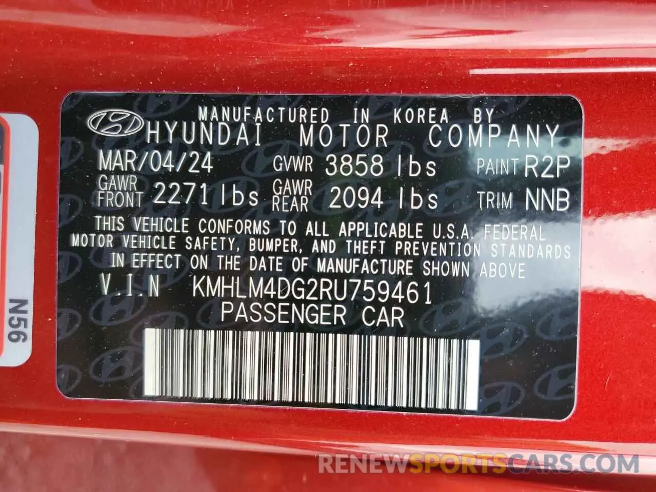 14 Photograph of a damaged car KMHLM4DG2RU759461 HYUNDAI ELANTRA 2024
