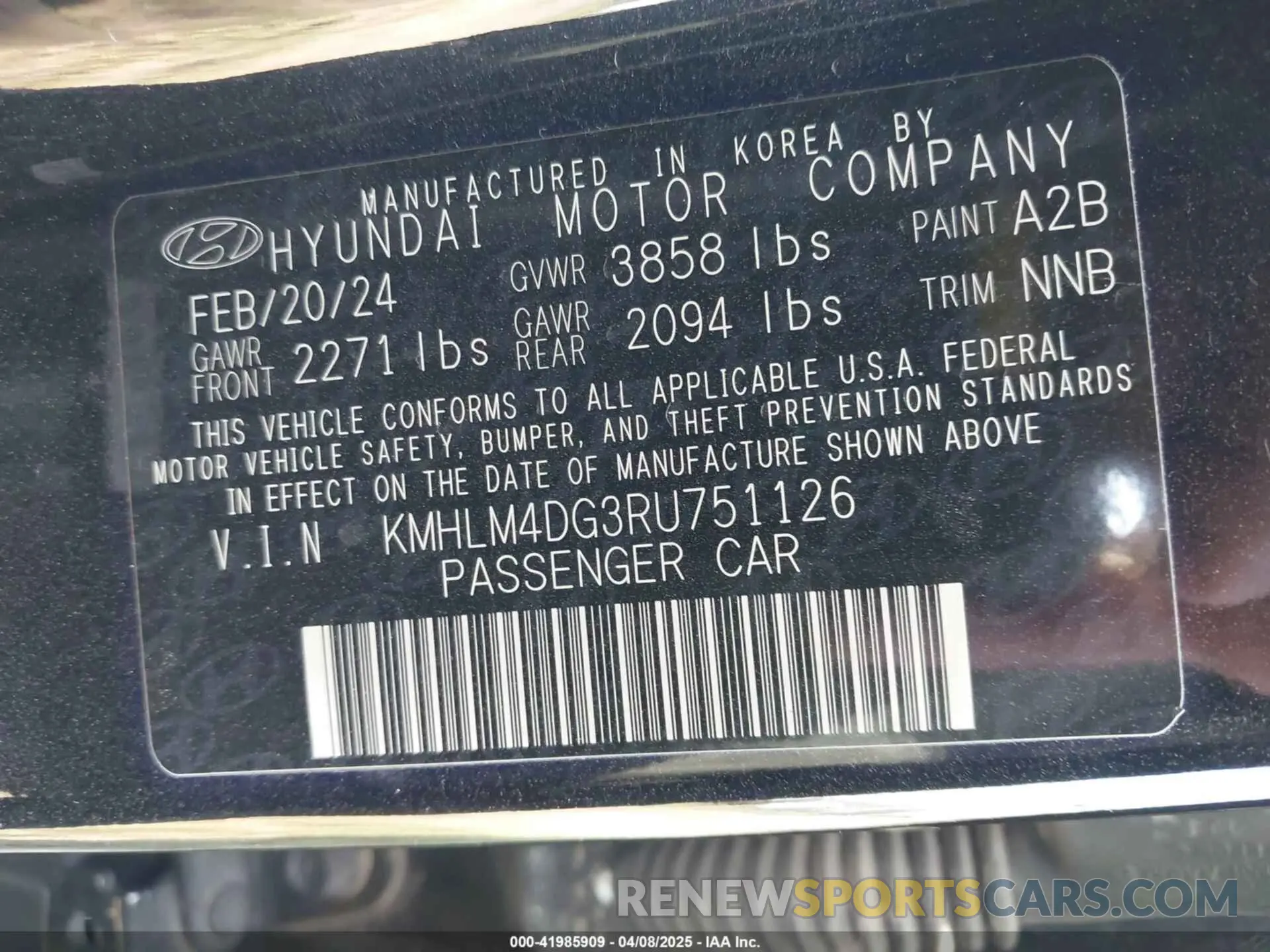 9 Фотография поврежденного автомобиля KMHLM4DG3RU751126 HYUNDAI ELANTRA 2024