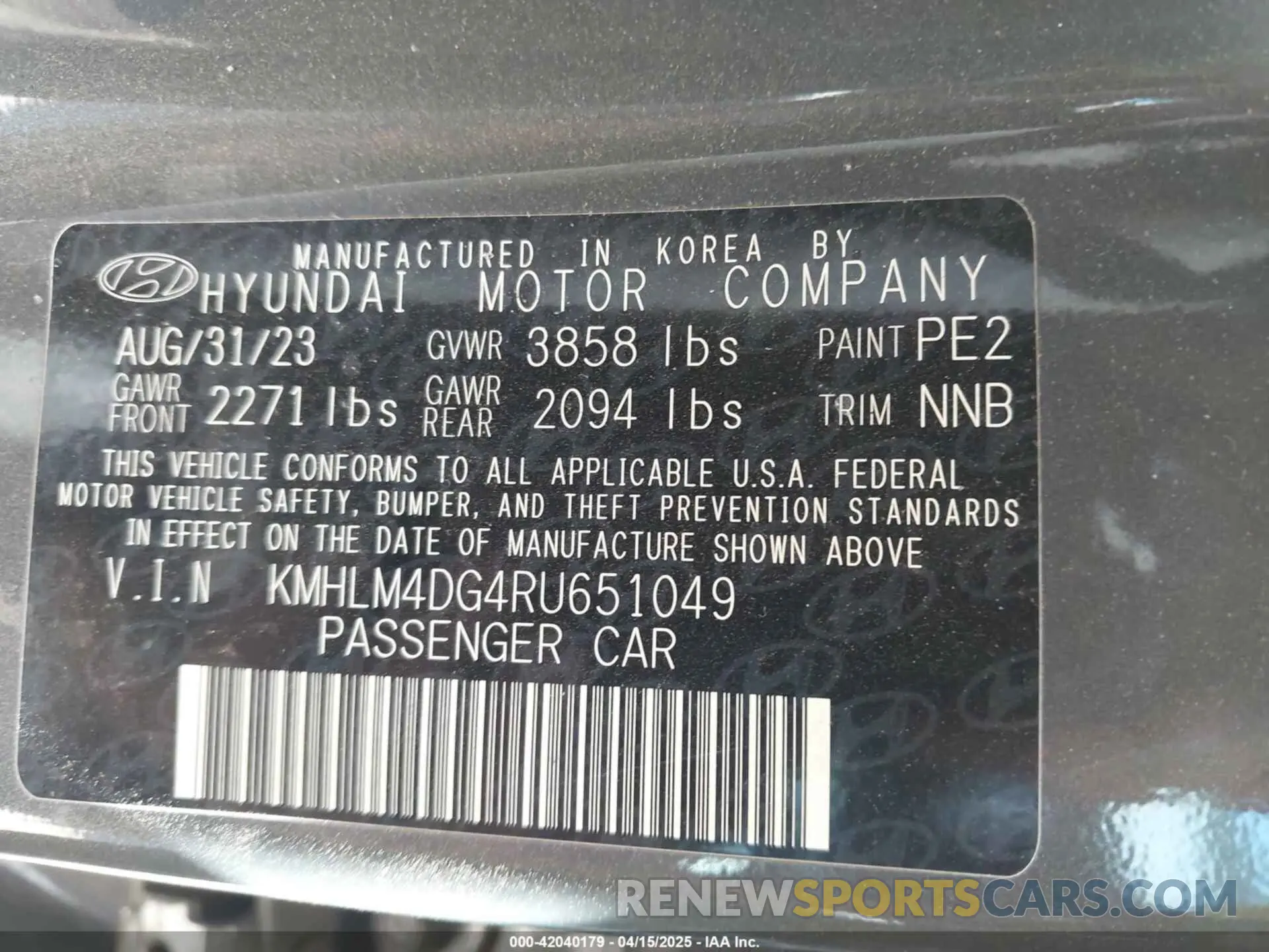 9 Photograph of a damaged car KMHLM4DG4RU651049 HYUNDAI ELANTRA 2024