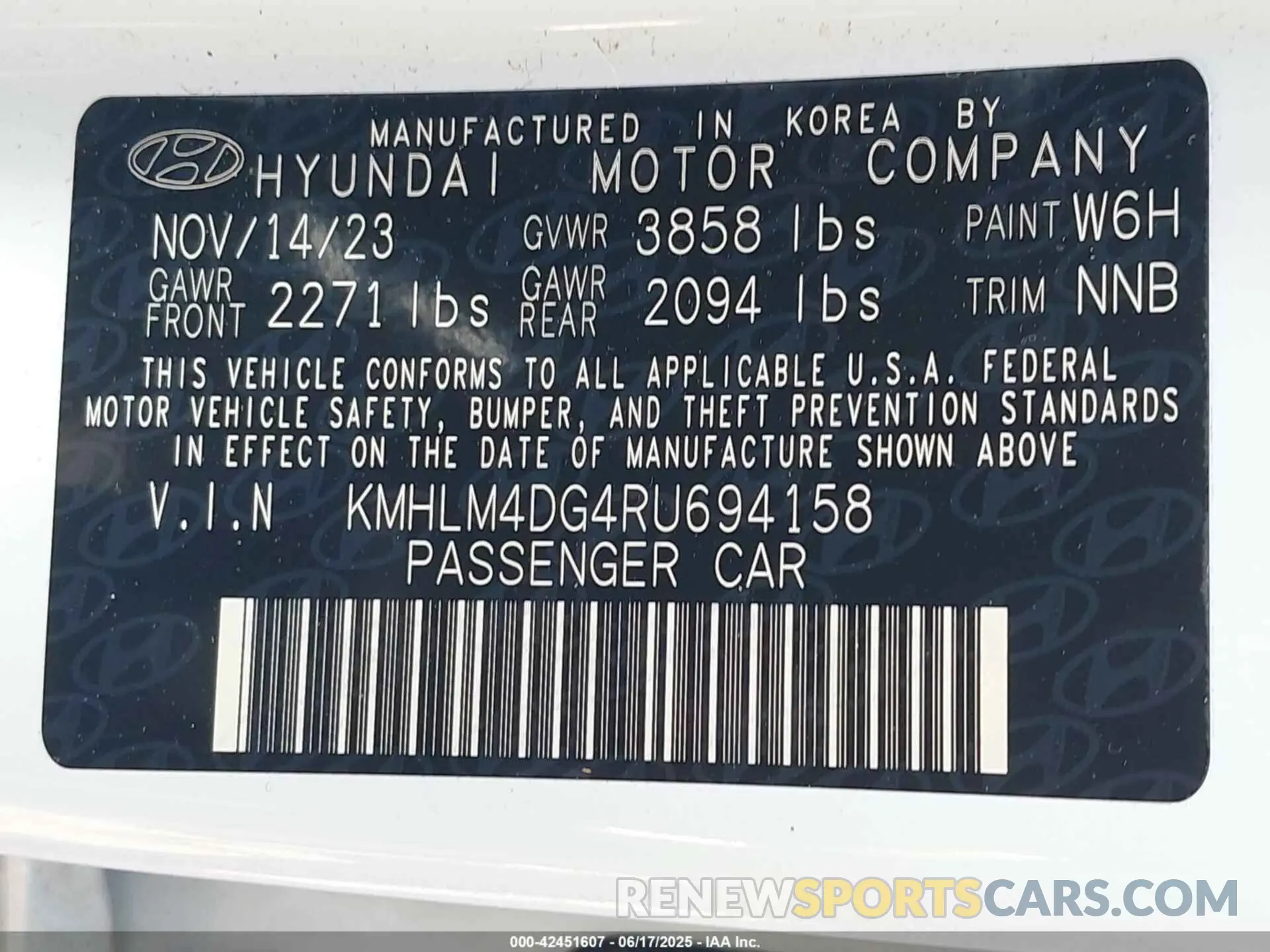9 Фотография поврежденного автомобиля KMHLM4DG4RU694158 HYUNDAI ELANTRA 2024