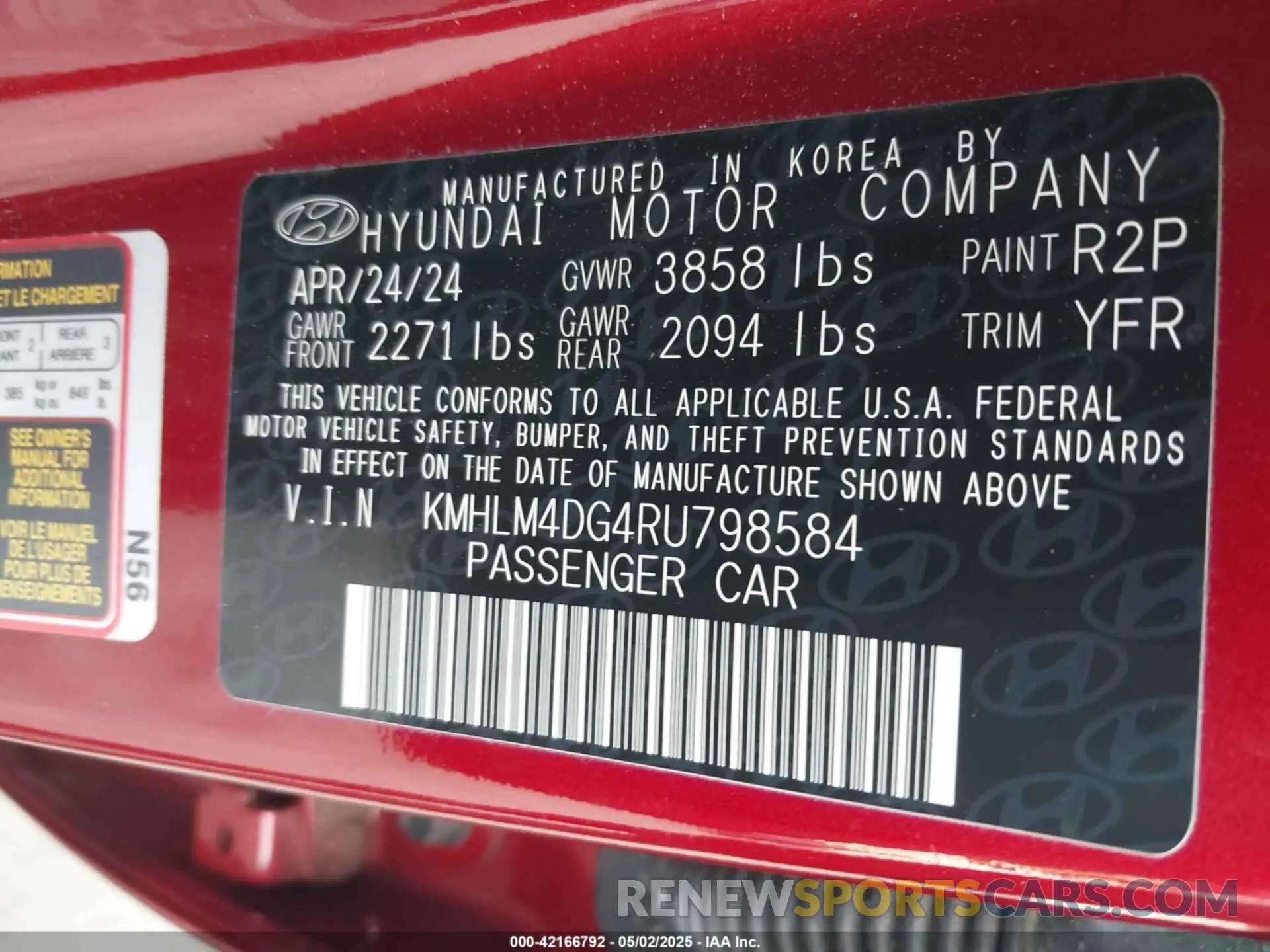 9 Photograph of a damaged car KMHLM4DG4RU798584 HYUNDAI ELANTRA 2024