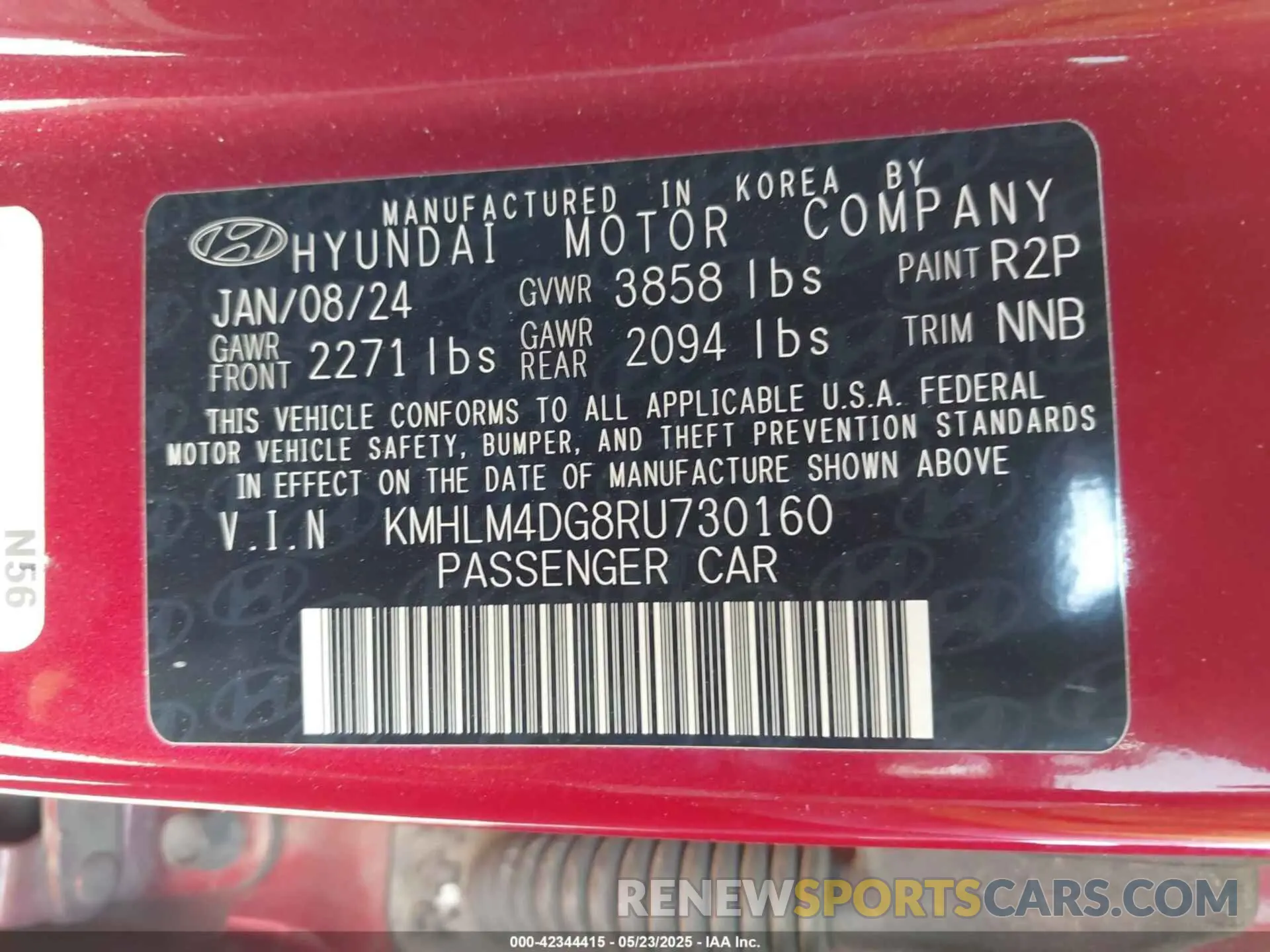 9 Фотография поврежденного автомобиля KMHLM4DG8RU730160 HYUNDAI ELANTRA 2024