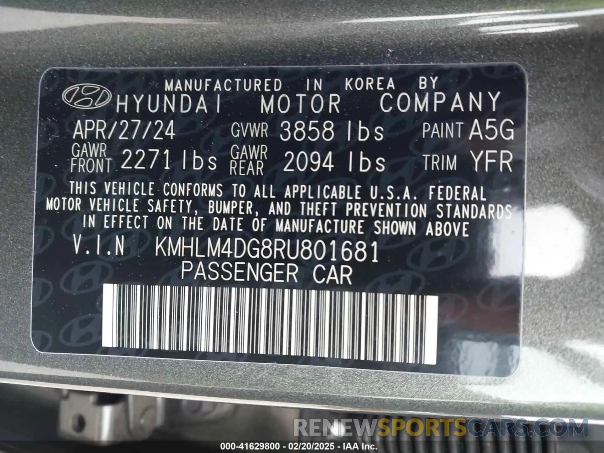 9 Фотография поврежденного автомобиля KMHLM4DG8RU801681 HYUNDAI ELANTRA 2024